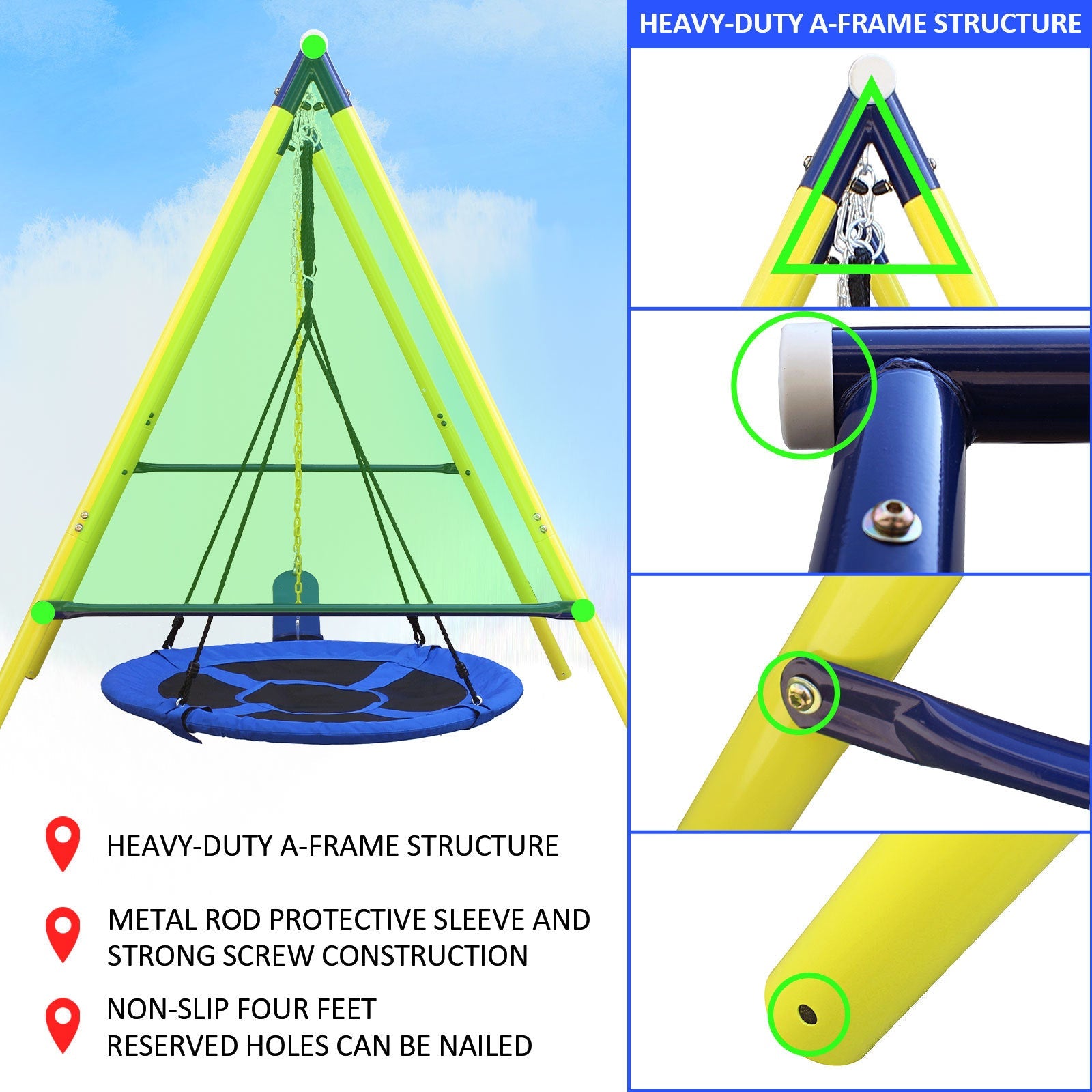 Indoor/Outdoor Metal Swing Set with Safety Belt for Backyard - KiKiUMi