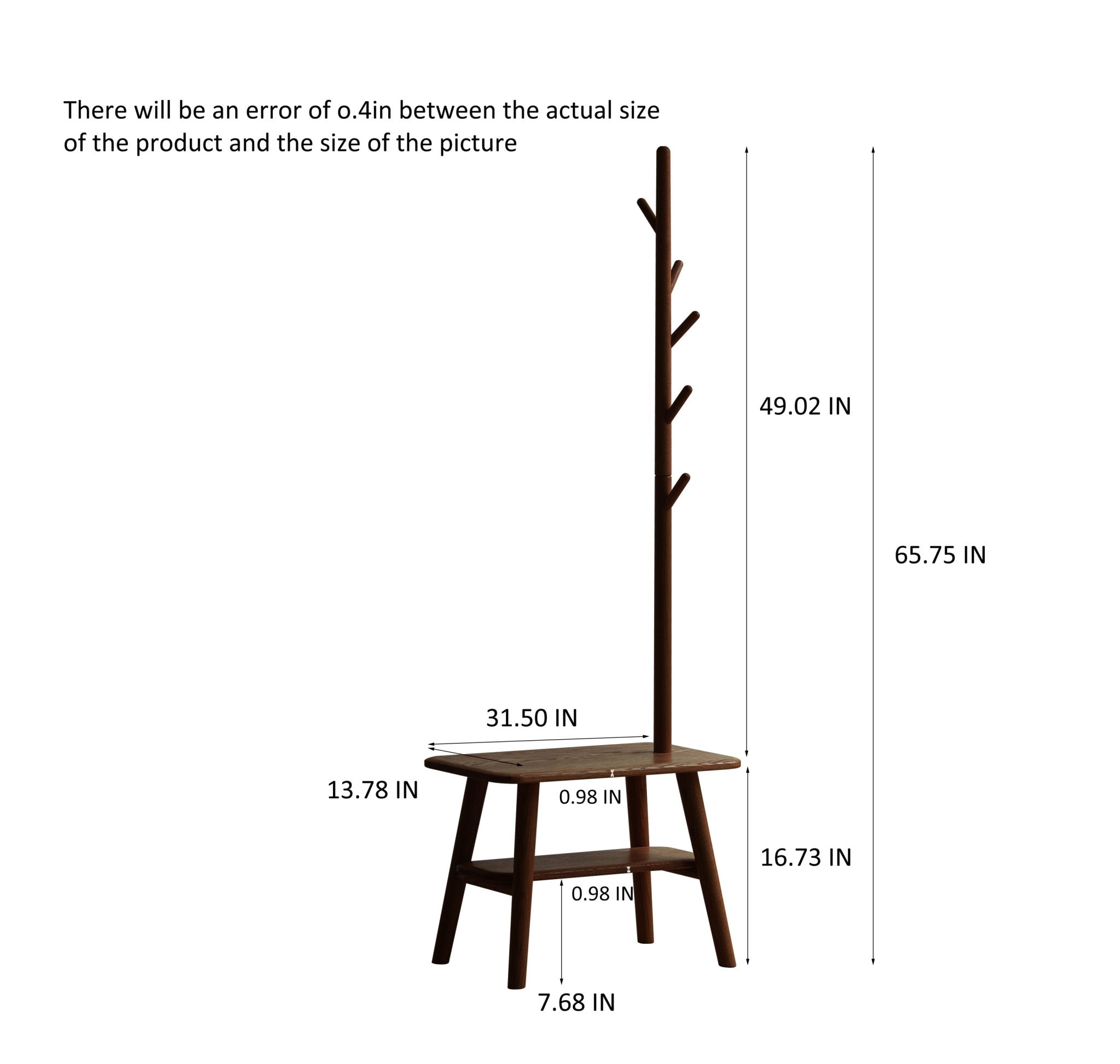 Walnut color natural solid wood shoe stool and clothes hanger - KiKiUMi
