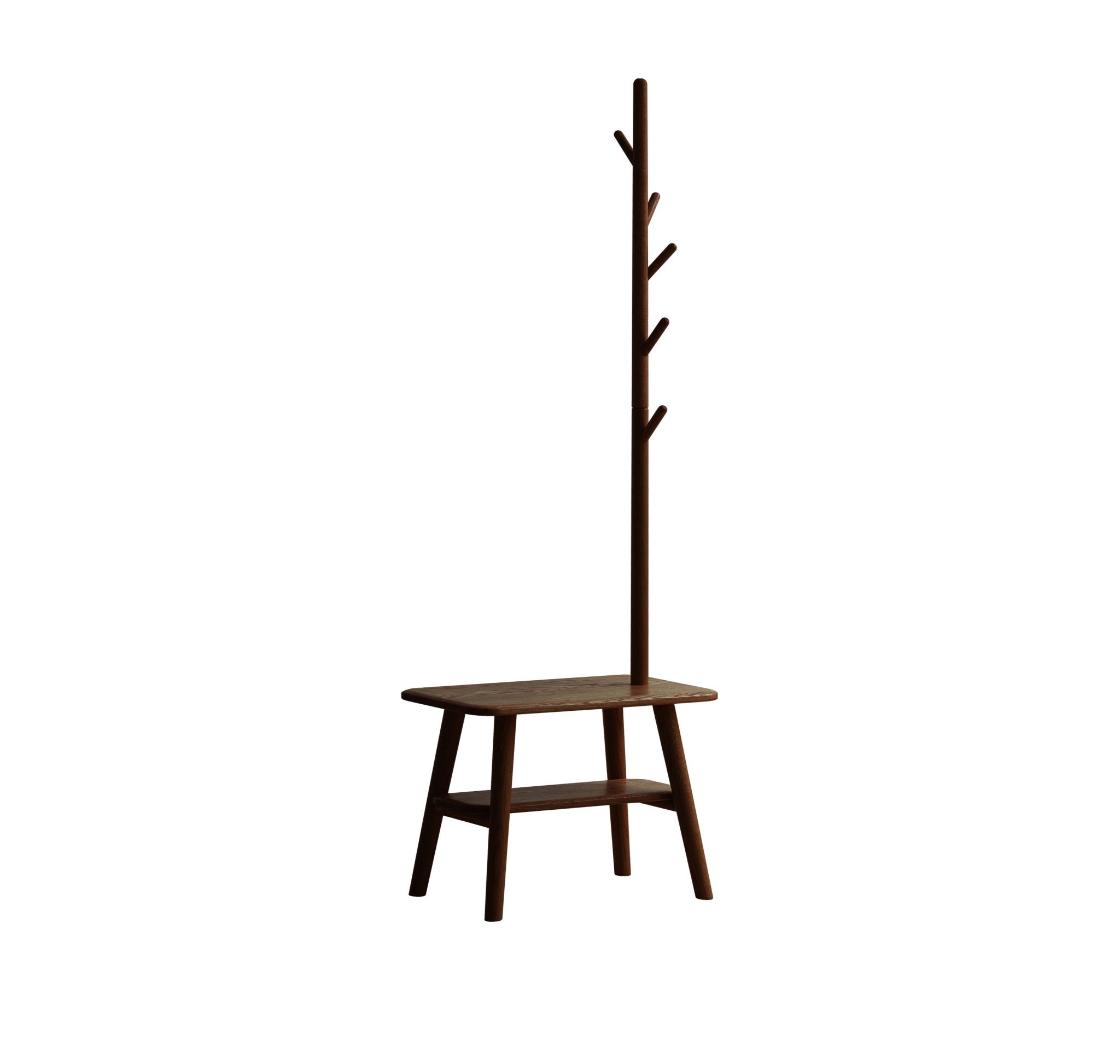 Walnut color natural solid wood shoe stool and clothes hanger - KiKiUMi
