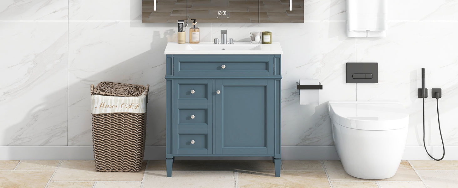 30 "Single sink bathroom dressing table, modern bathroom storage cabinet(blue)