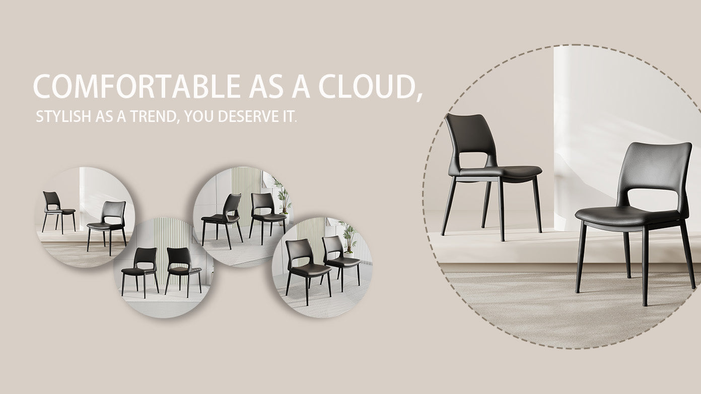 Two modern and simple PU leather dining chairs（black）