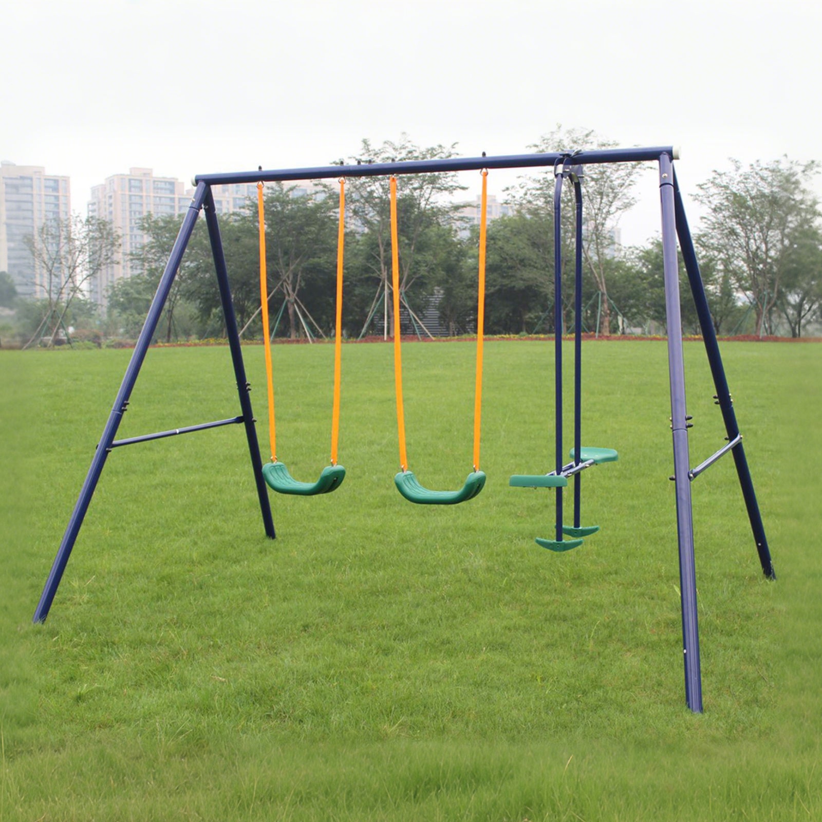 Metal Swing Set Outdoor with Glider for Kids, Toddlers, Children