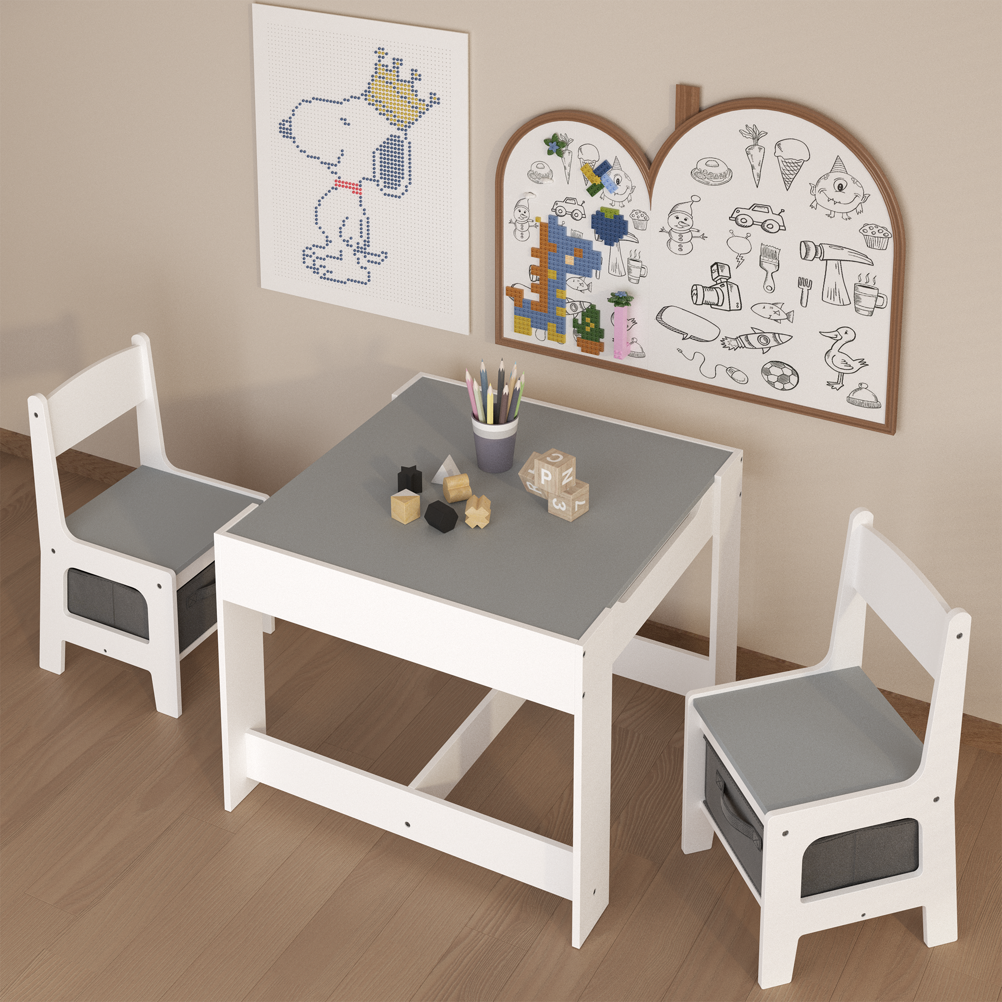 3-in-1 wooden children's table and chair set
