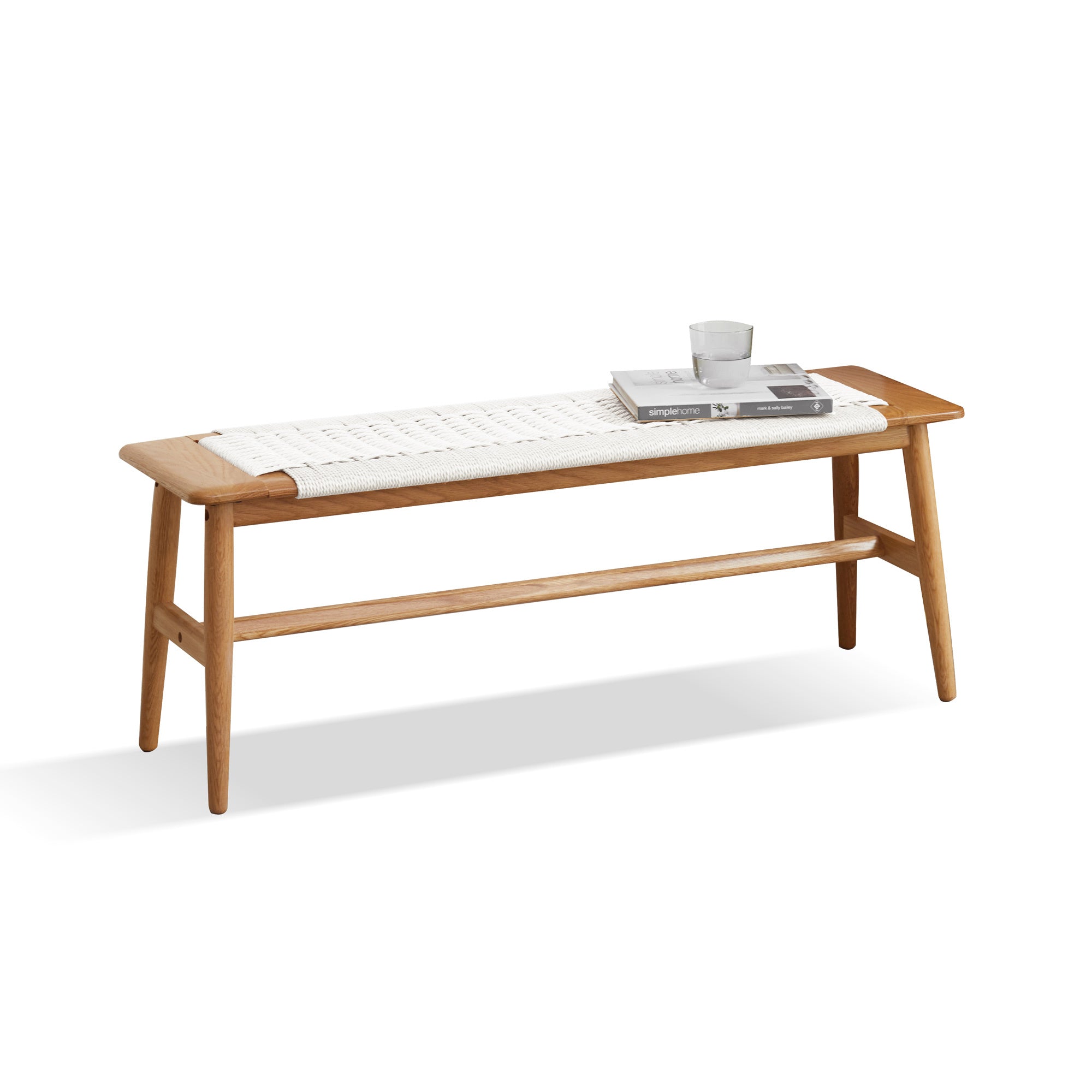 31'' Rattan Bench,Skinny Bench with Hand-Woven Rope Top Design