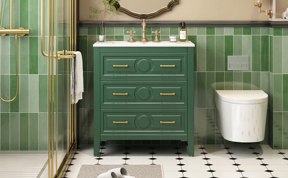 30 "Ceramic sink solid wood frame independent single dressing table set(green)