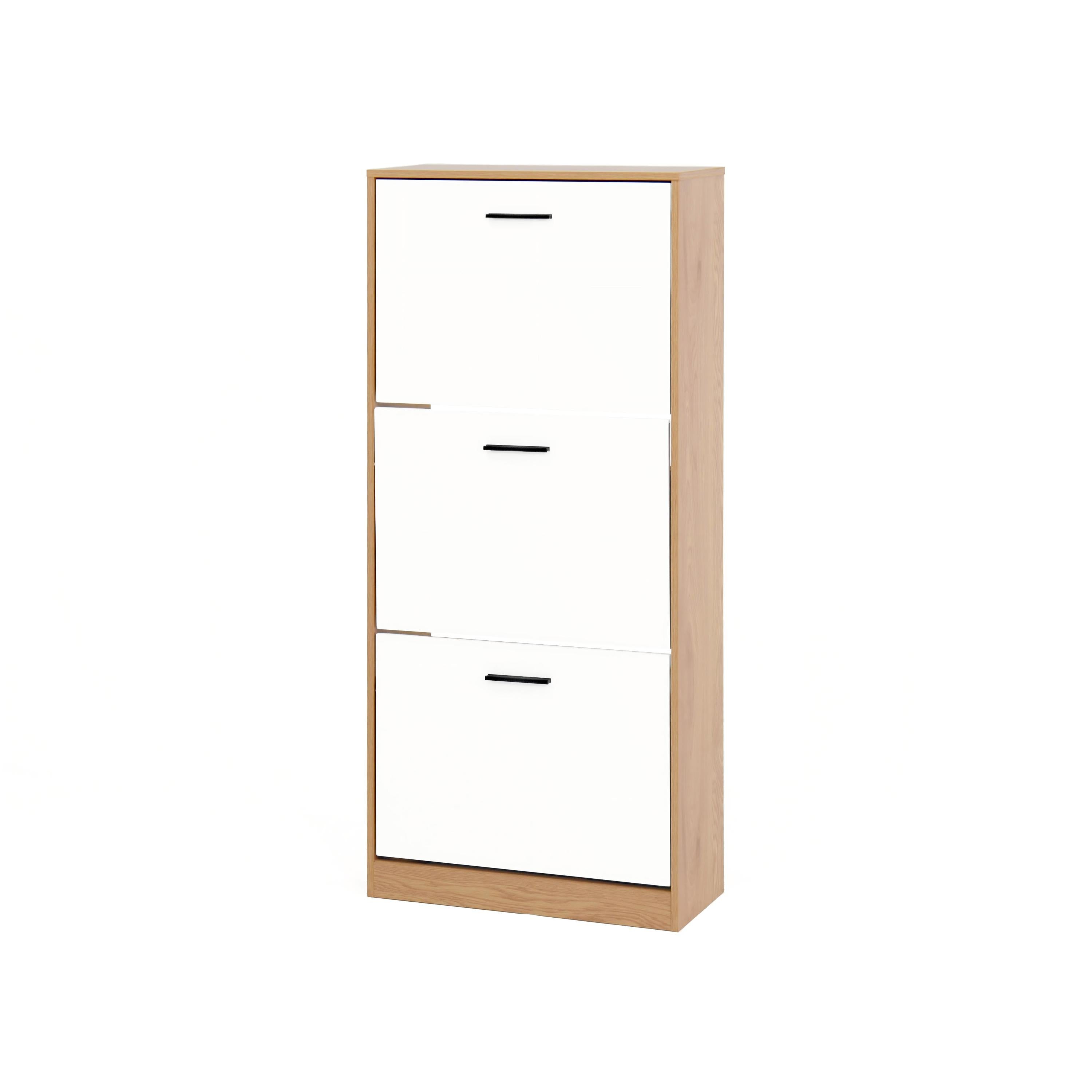 Modern independent shoe storage cabinet with 3 flip drawers (natural )