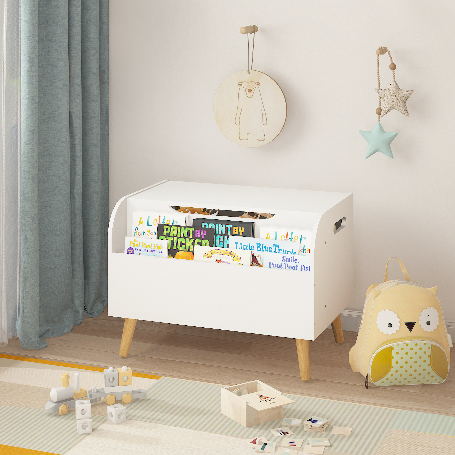 Wooden children's toy storage container (white)