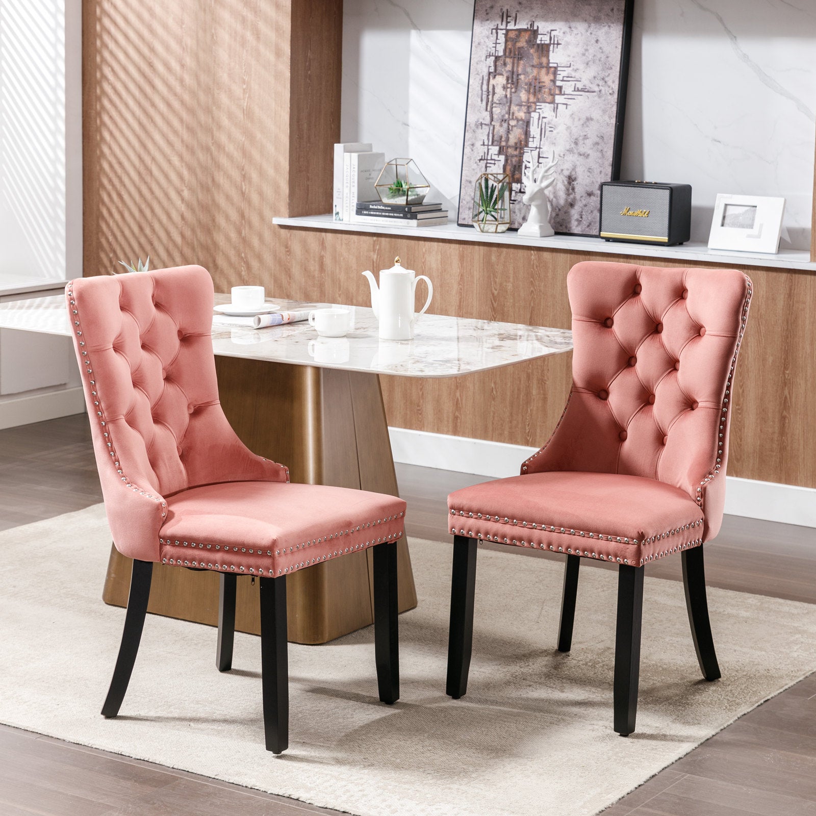 Two velvet cushioned bar stools (pink)