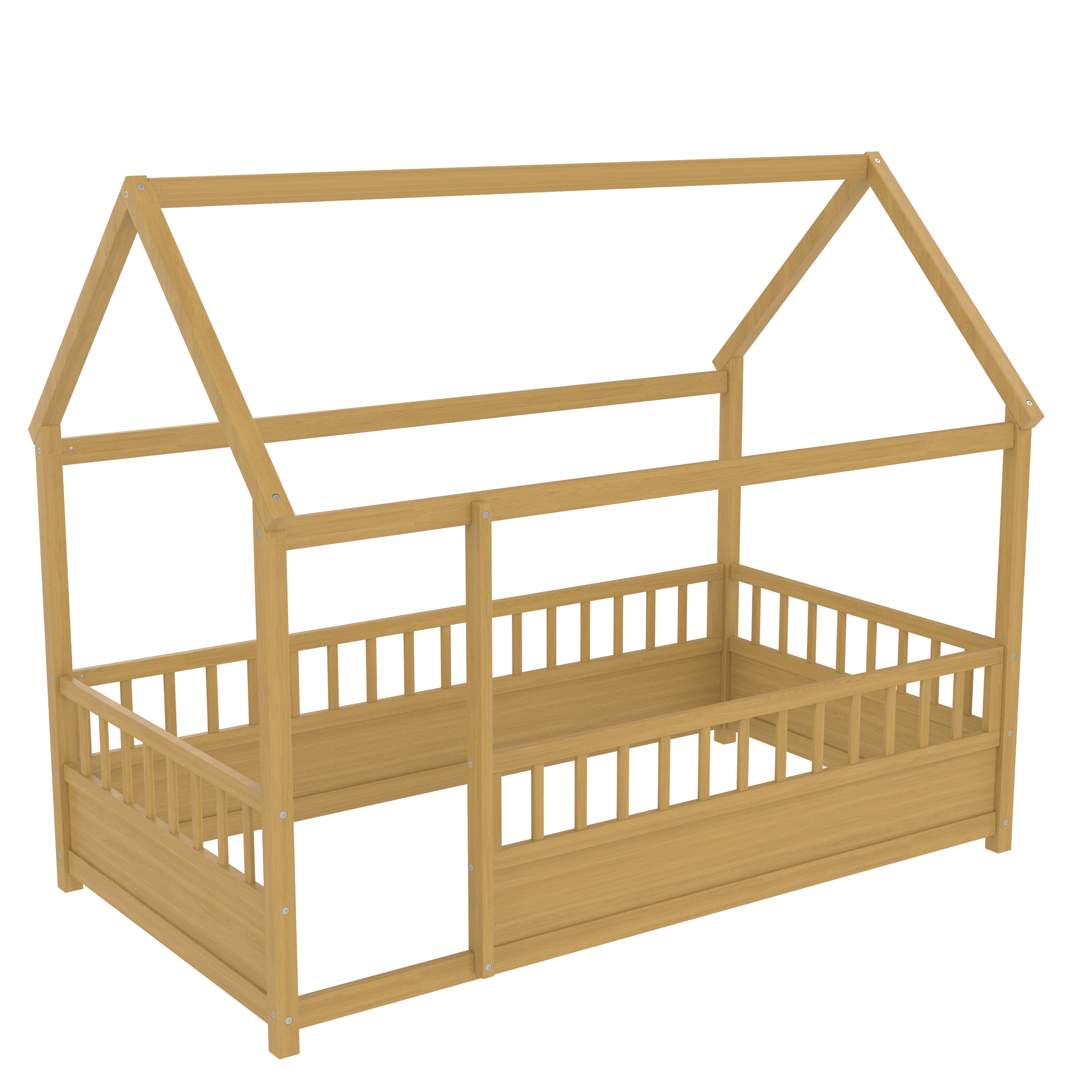 Natural double bed with a roof frame