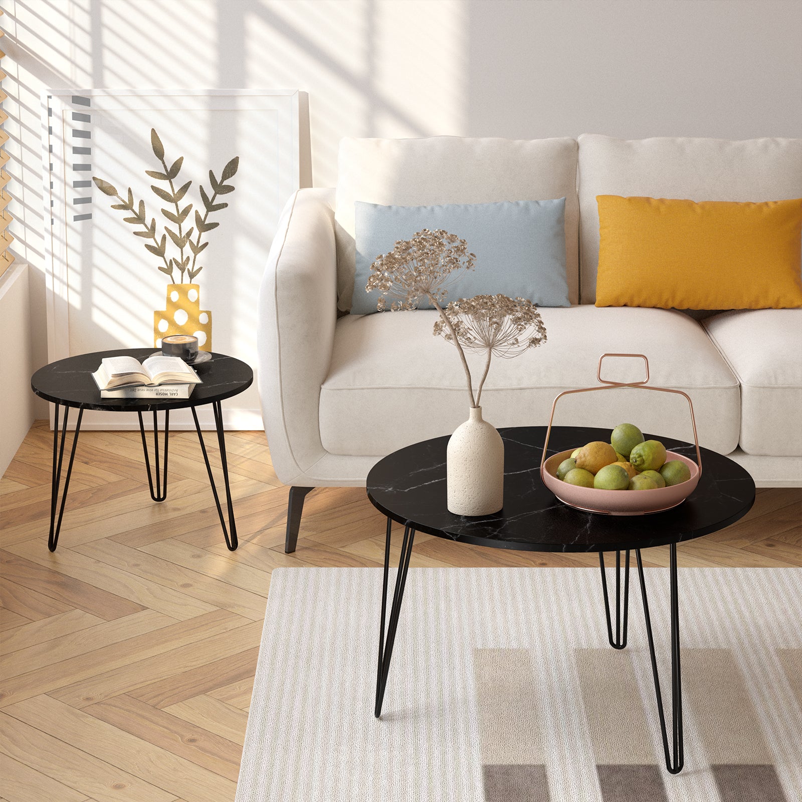 Coffee table with nested marble patterns (Black)
