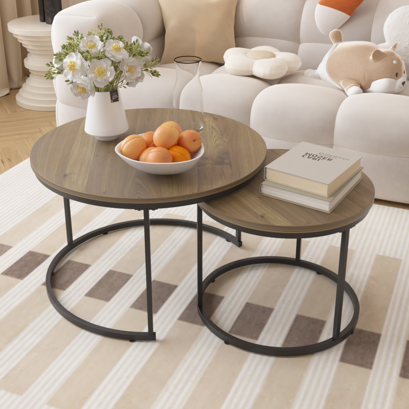 Circular nested coffee table(Brown)