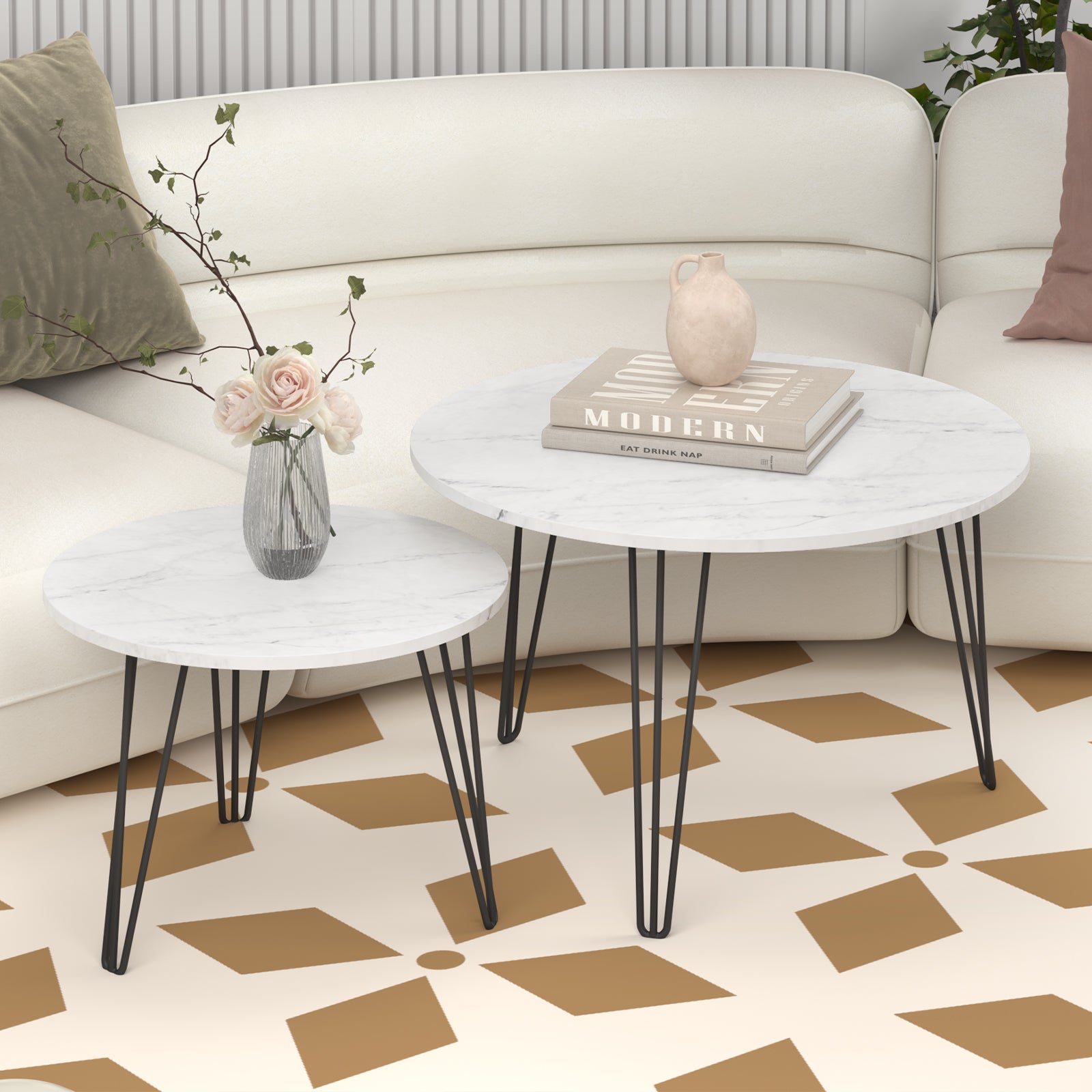 Coffee table with nested marble patterns (White)