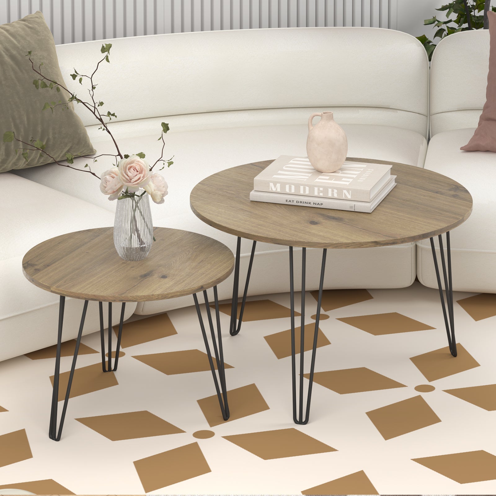 Coffee table with nested marble patterns (Brown)