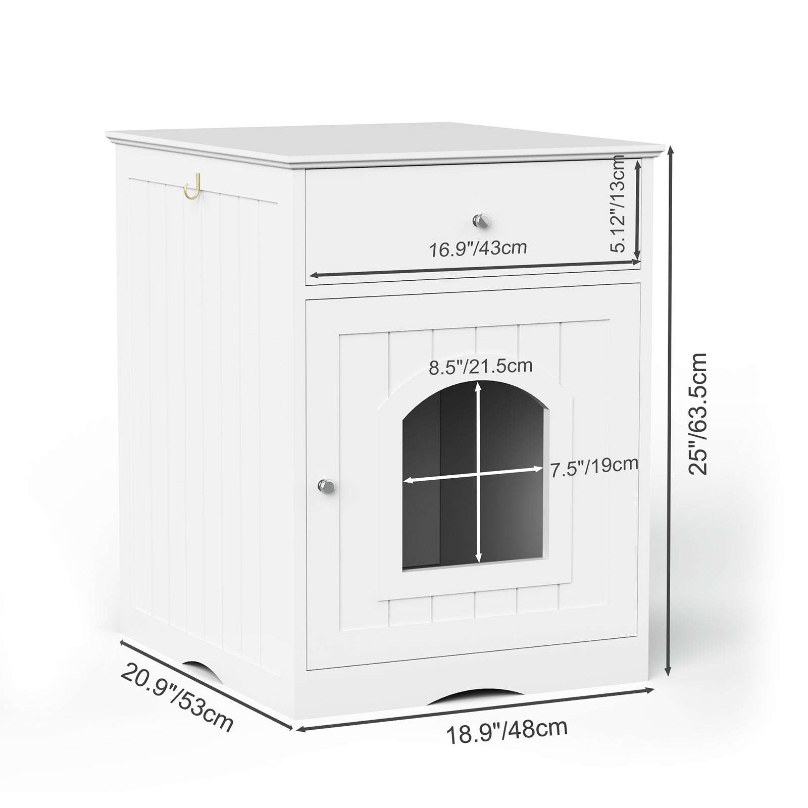 Wooden pet cat litter box with drawers and side tables and a cat's bedside table (White)