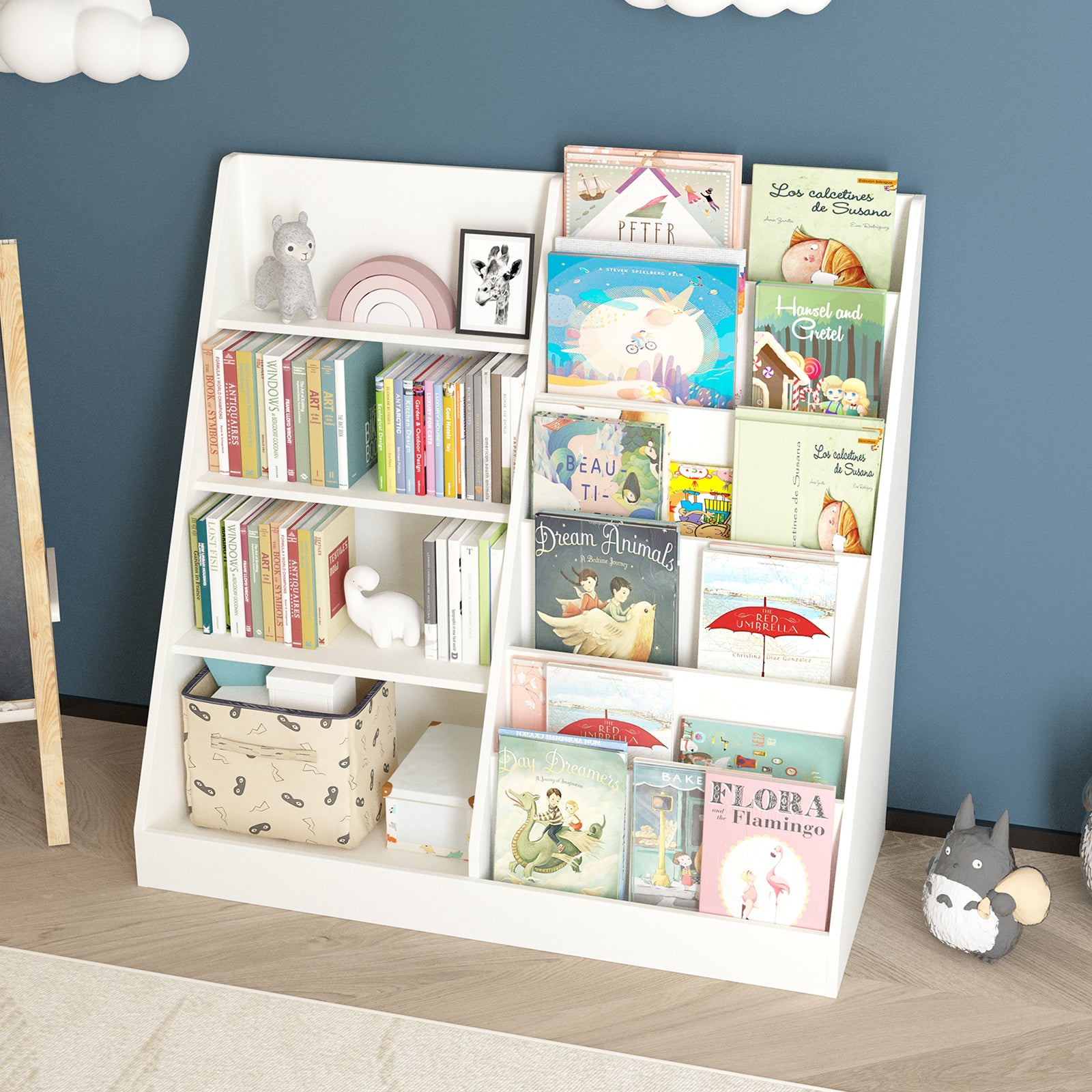 Organizer of children's bookshelves and toy storage
