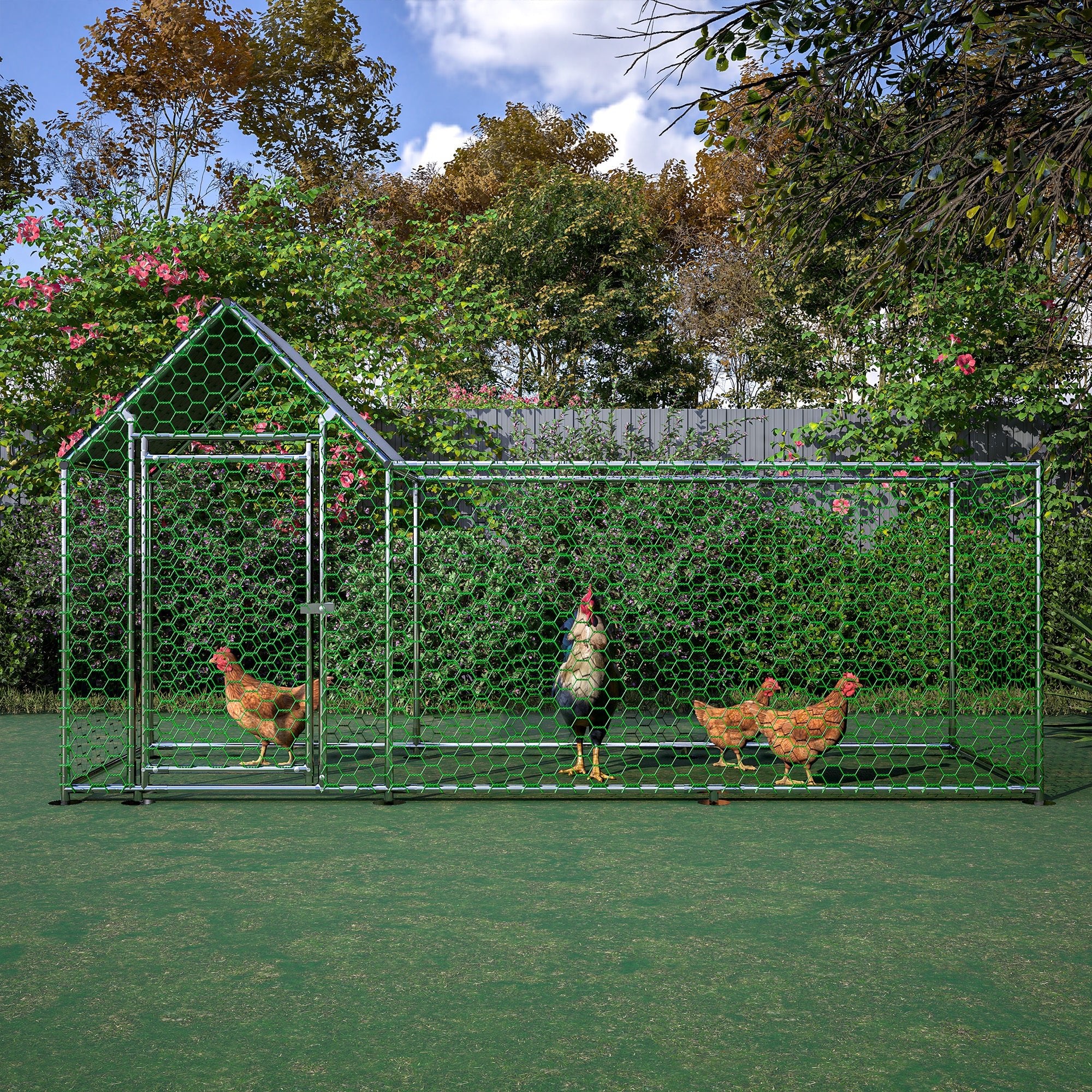 10x3FT Metal Chicken Coop Run Backyard Hen House Poultry Habitat Cage w/Cover - KiKiUMi