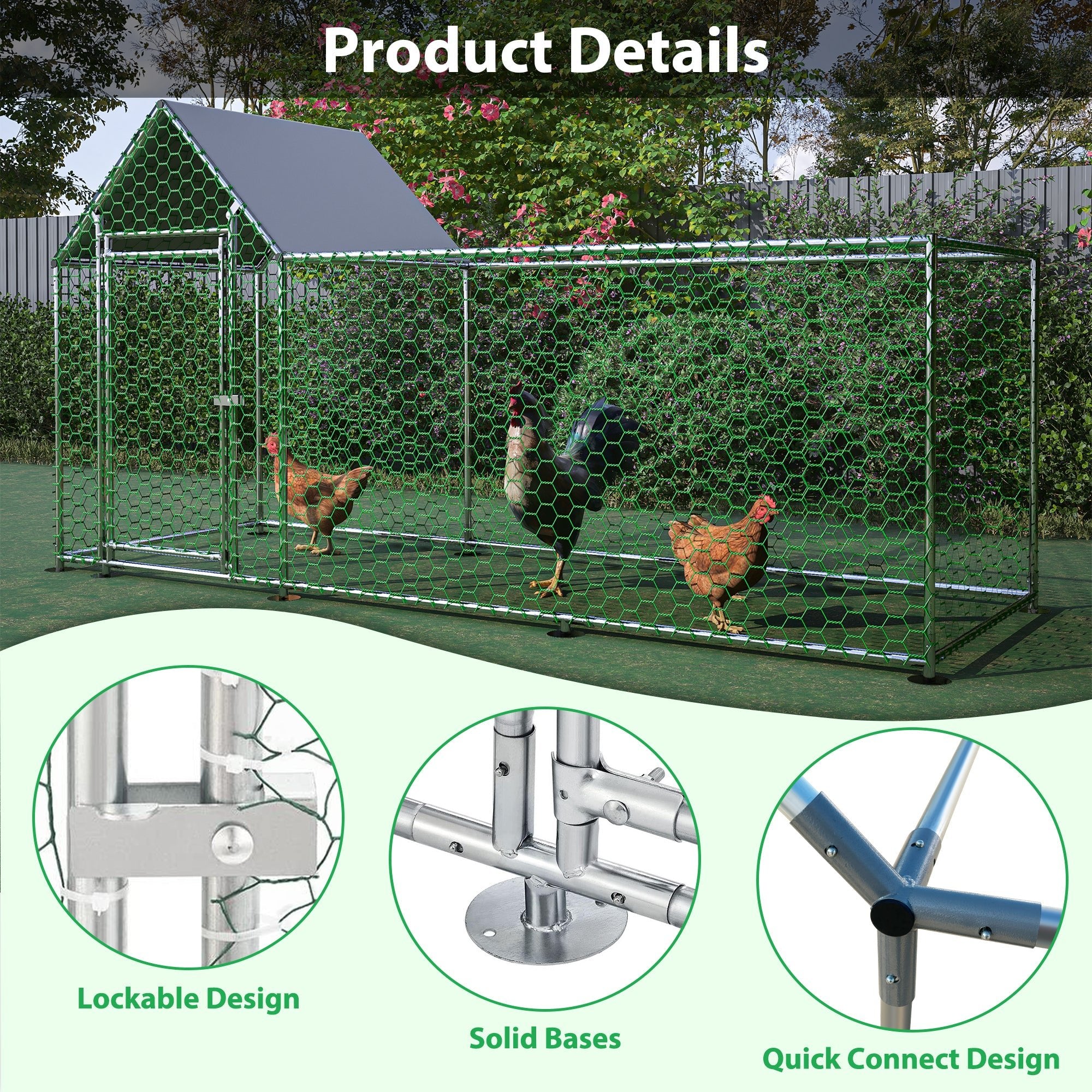10x3FT Metal Chicken Coop Run Backyard Hen House Poultry Habitat Cage w/Cover - KiKiUMi