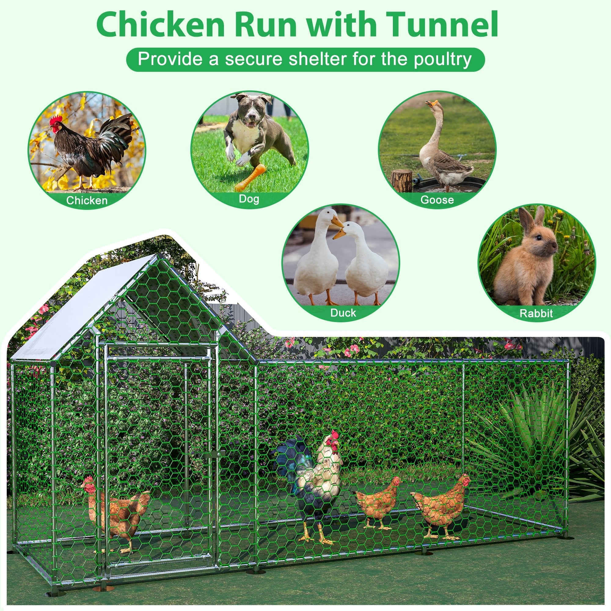 10x3FT Metal Chicken Coop Run Backyard Hen House Poultry Habitat Cage w/Cover - KiKiUMi