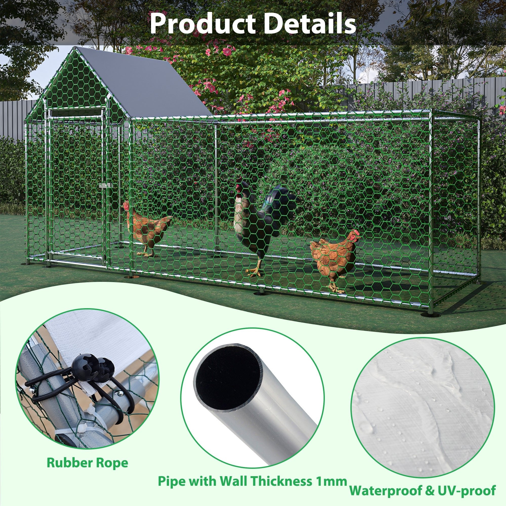 10x3FT Metal Chicken Coop Run Backyard Hen House Poultry Habitat Cage w/Cover - KiKiUMi