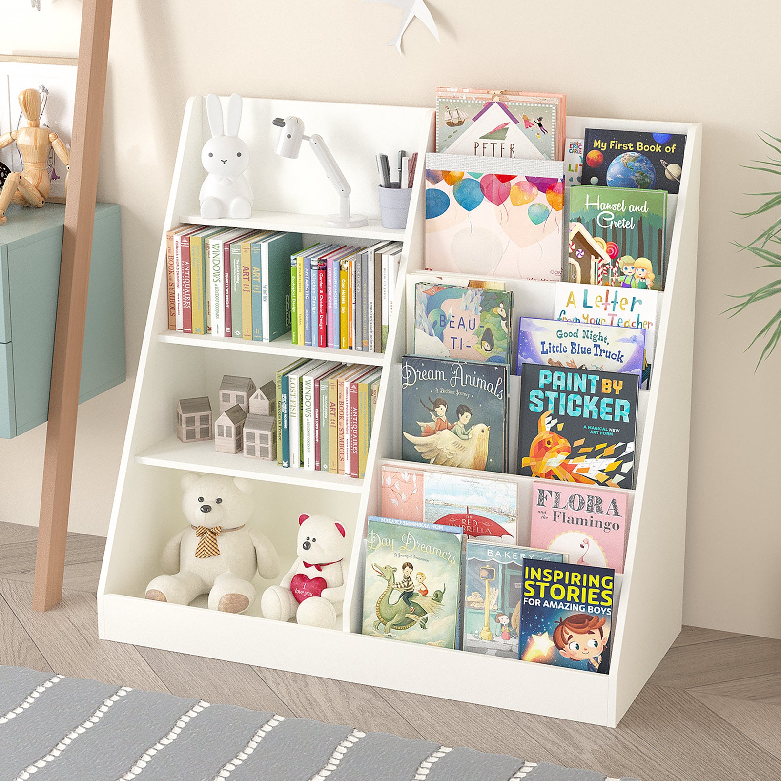 Organizer of children's bookshelves and toy storage