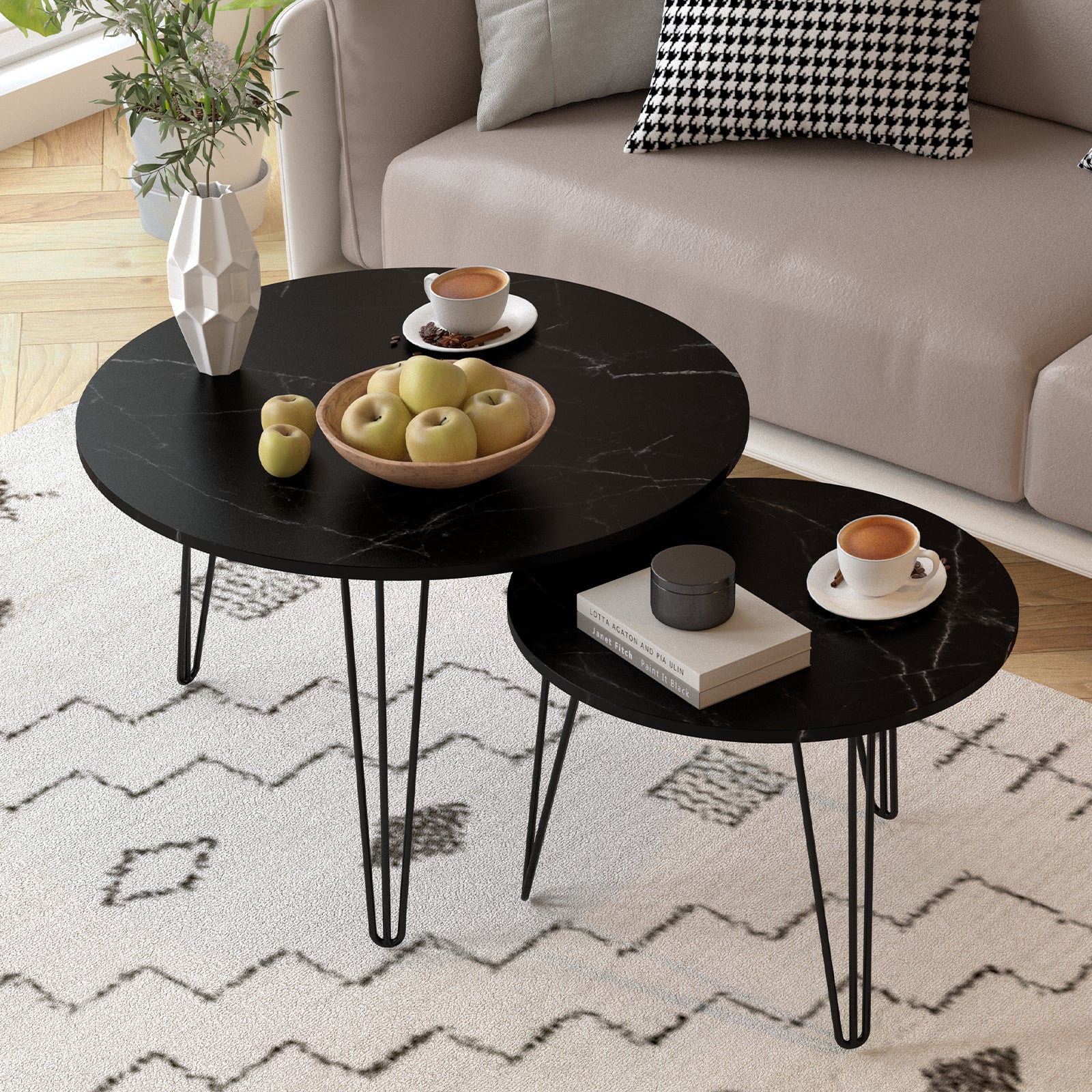 Coffee table with nested marble patterns (Black)