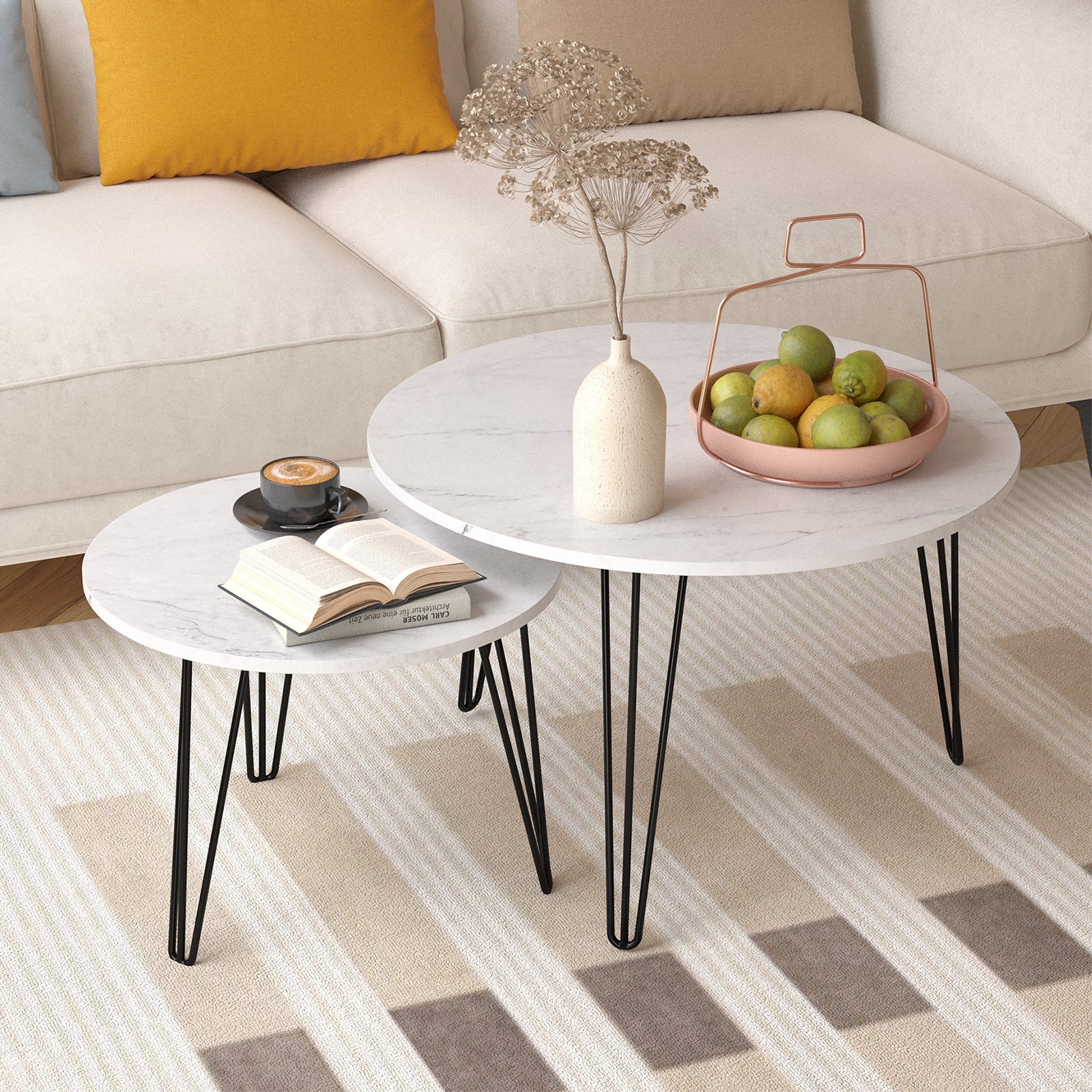Coffee table with nested marble patterns (White)