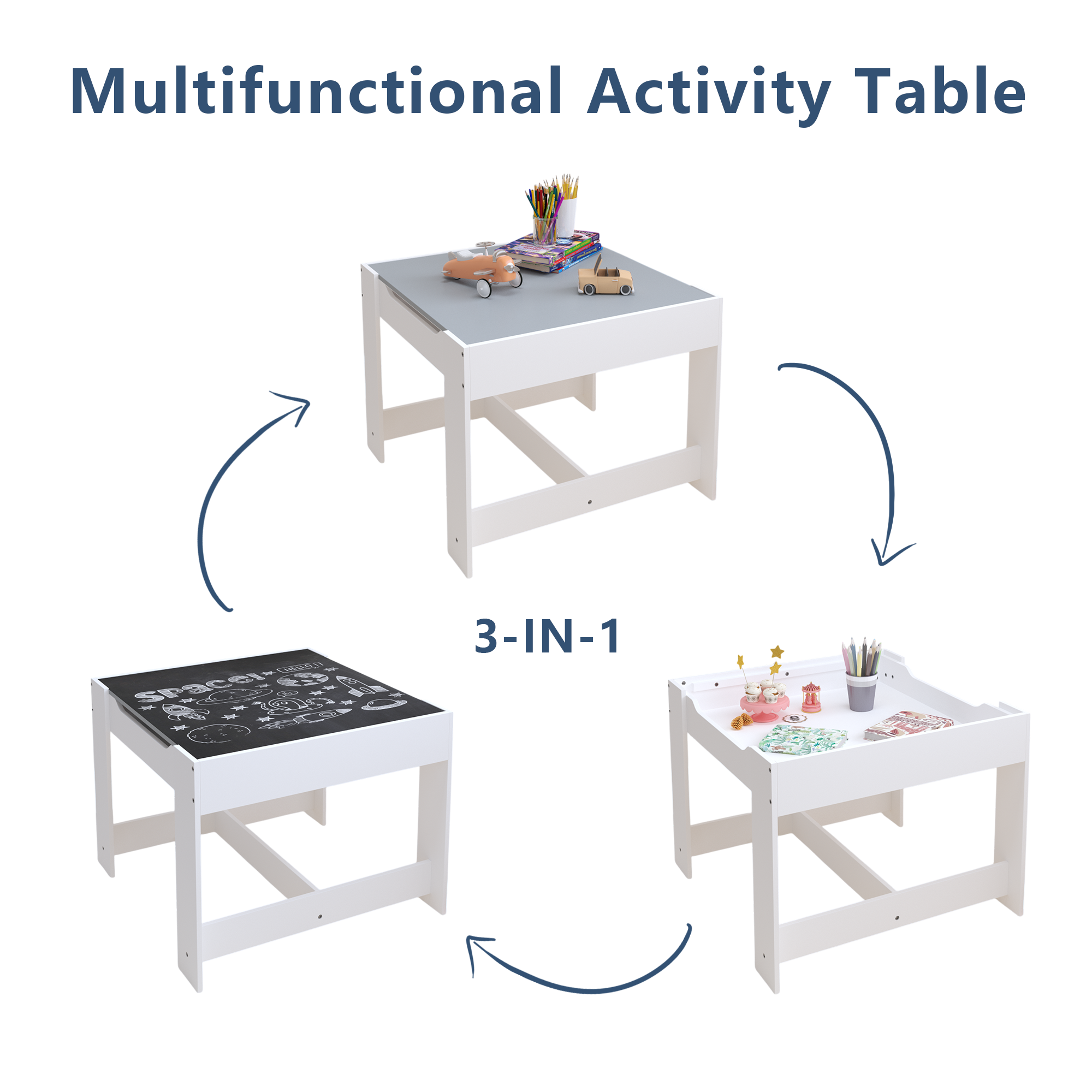 3-in-1 wooden children's table and chair set