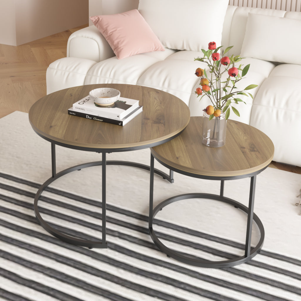Circular nested coffee table(Brown)