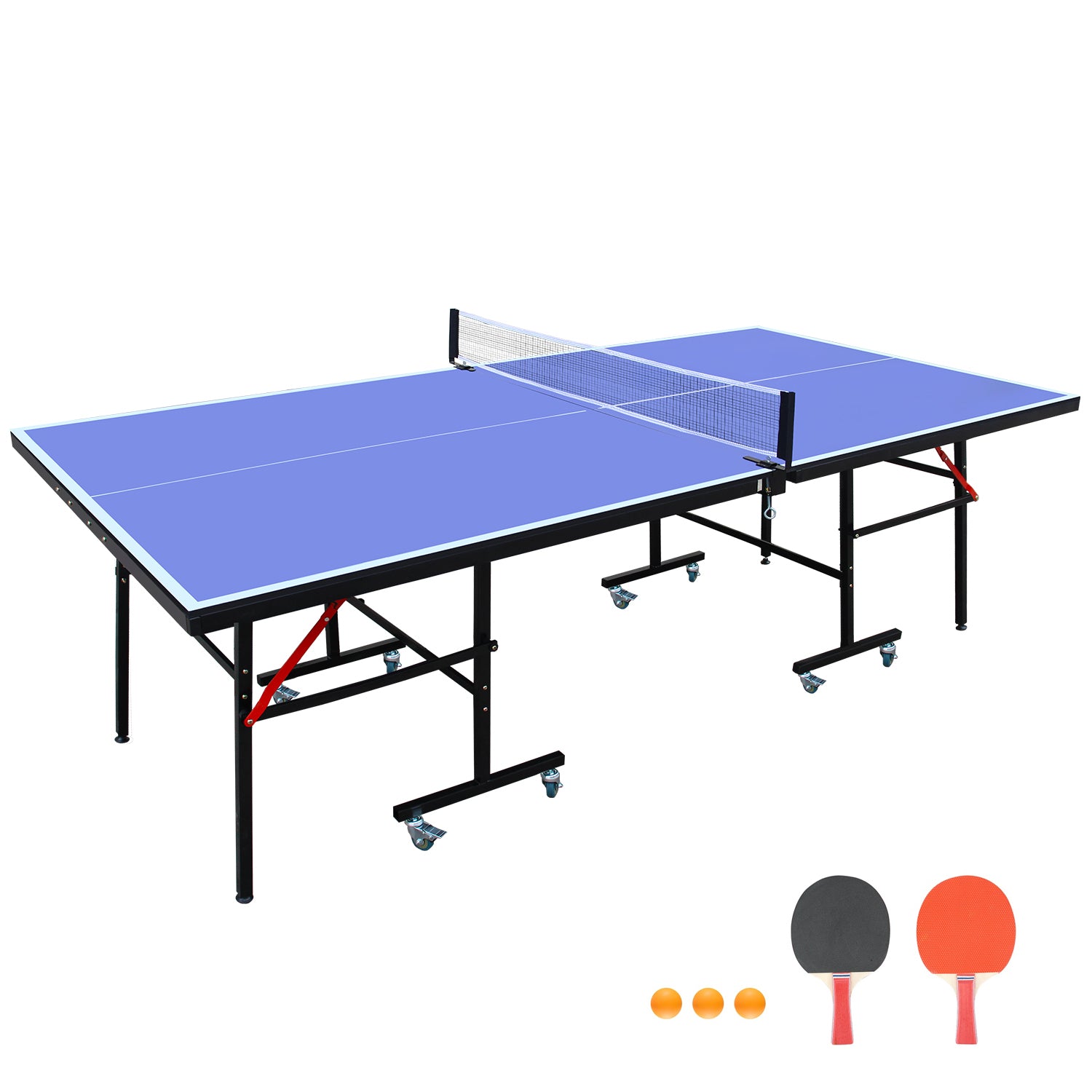 8-foot collapsible medium-sized ping-pong table with a net, 2 ping-pong paddles and 3 balls 83 lbs