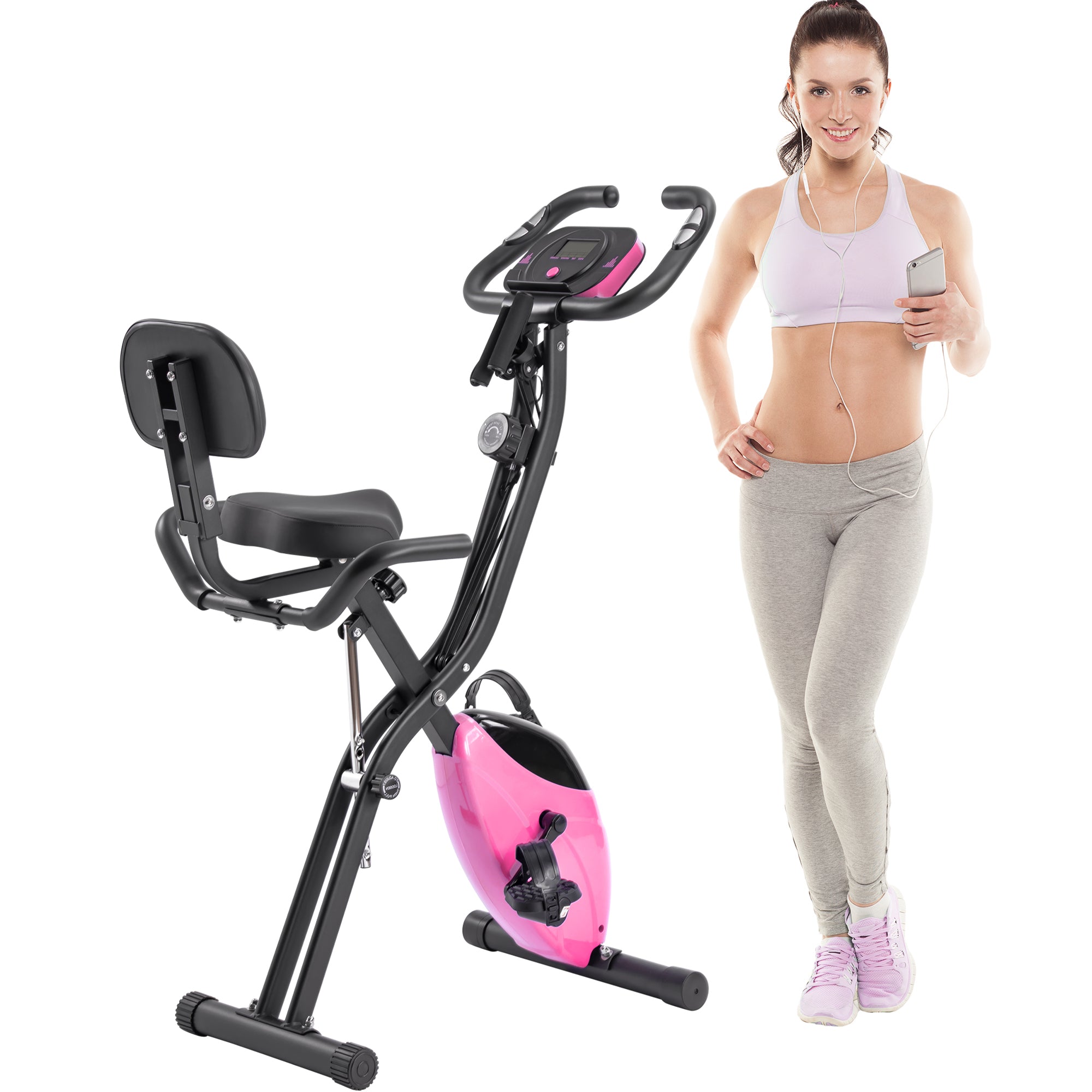 16-level adjustable resistance folding sports bicycle(Pink)