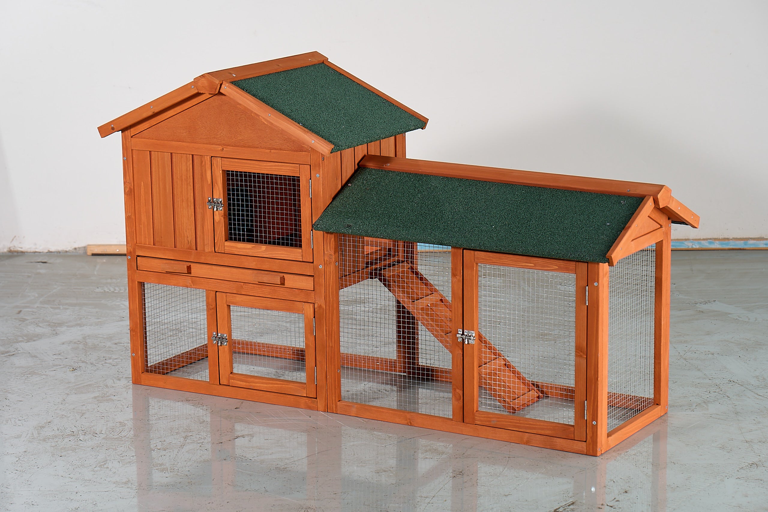Large wooden cages for rabbits, chickens and guinea pigs