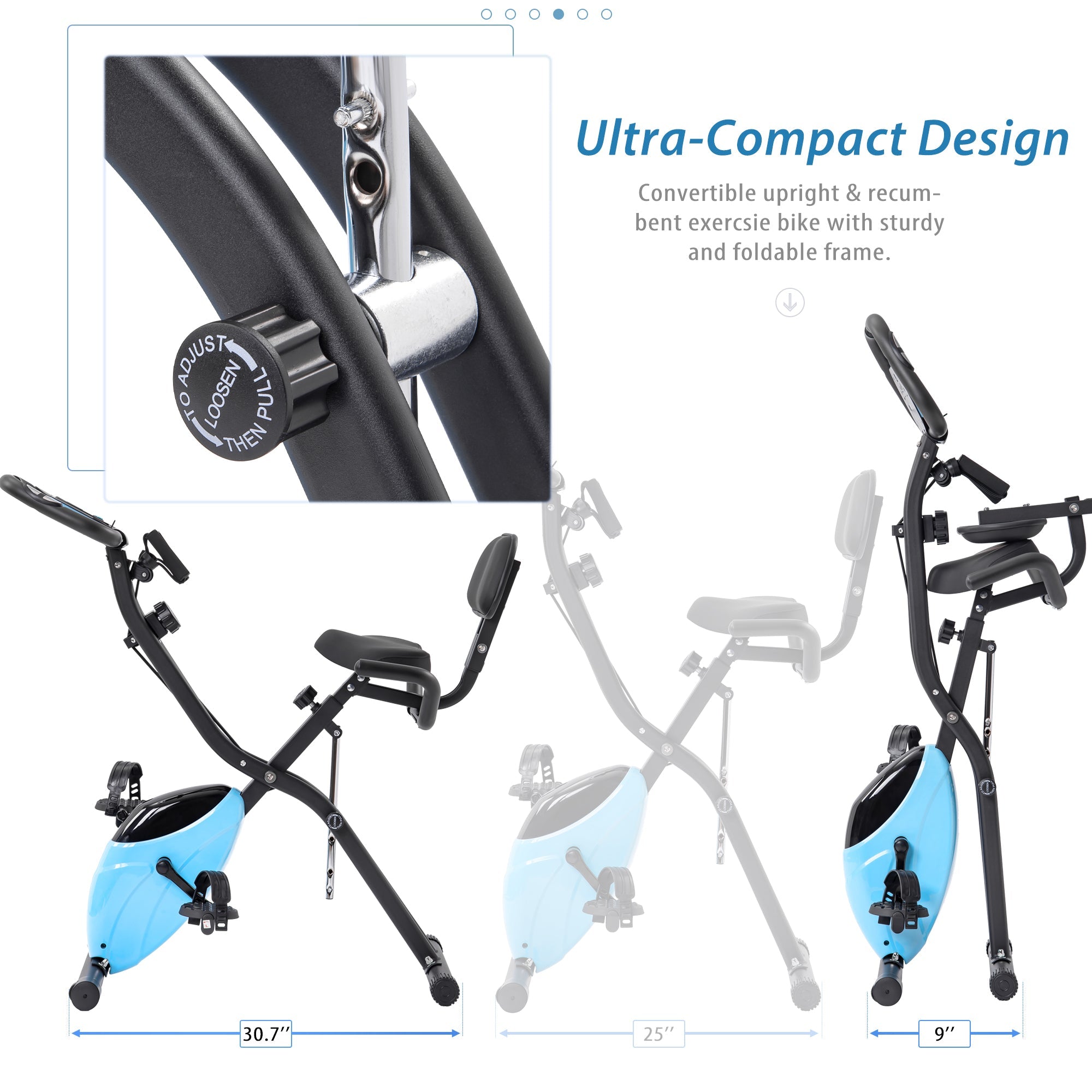 16 - level adjustable resistance folding sports bicycle(Blue) - KiKiUMi