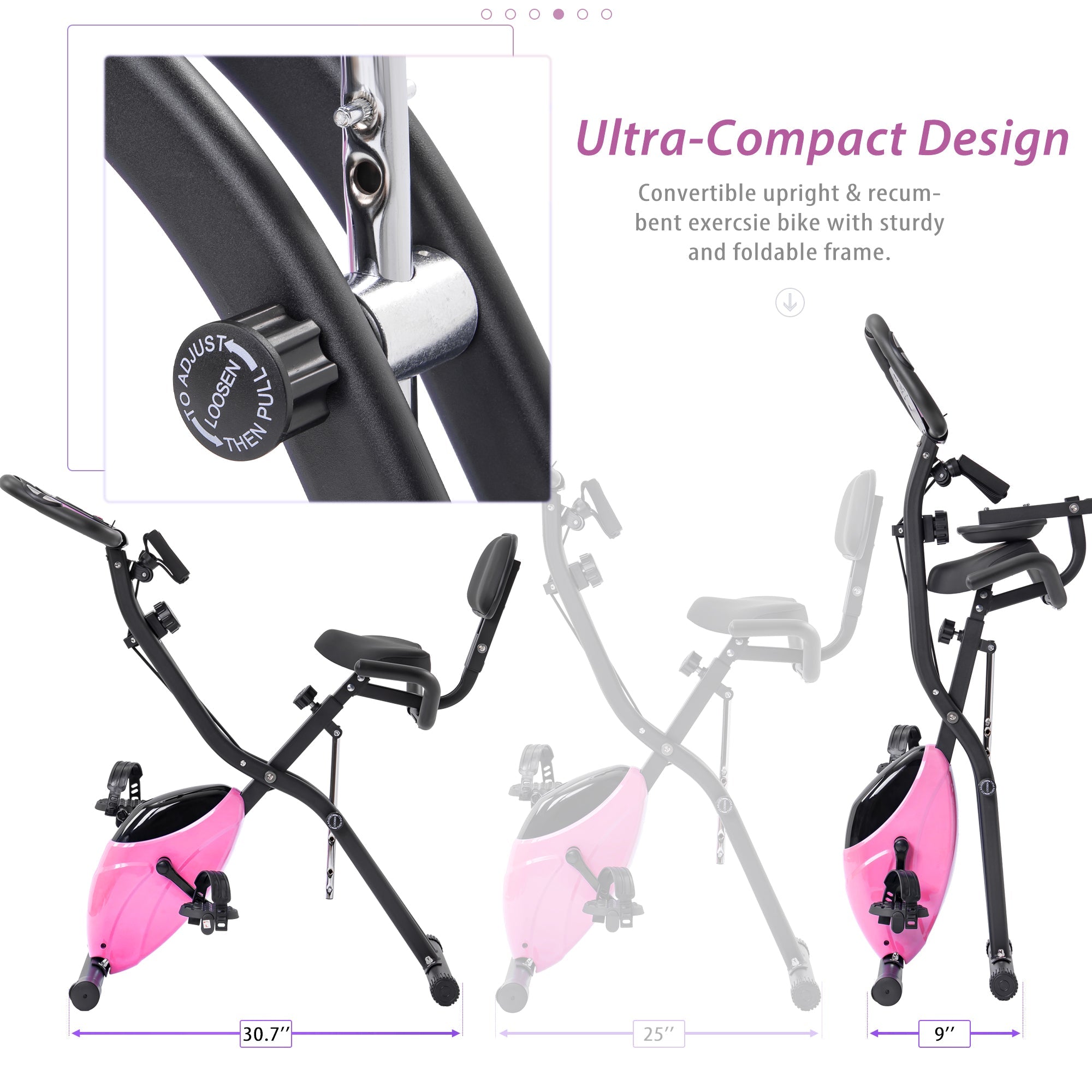 16 - level adjustable resistance folding sports bicycle(Pink) - KiKiUMi