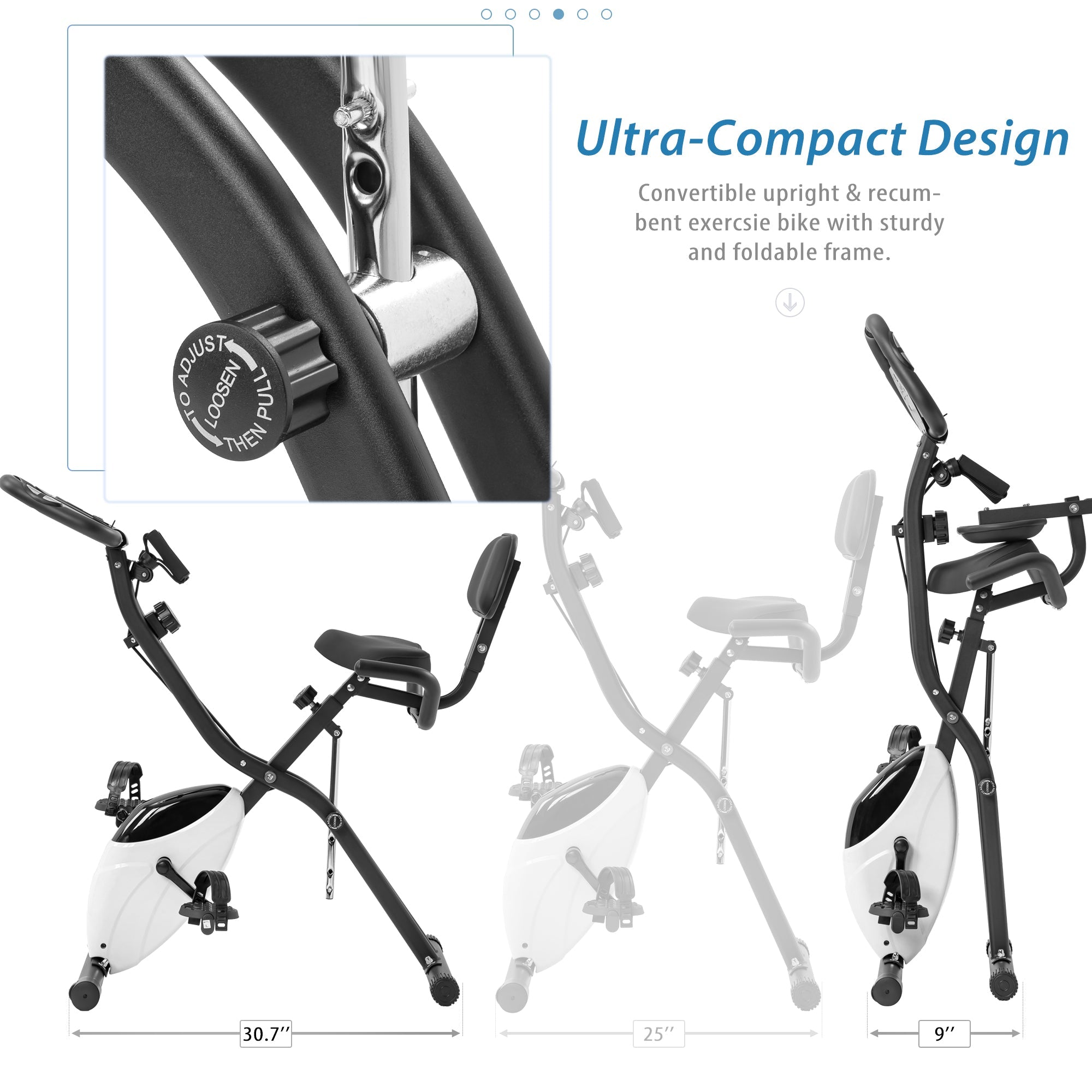 16 - level adjustable resistance folding sports bicycle(White) - KiKiUMi
