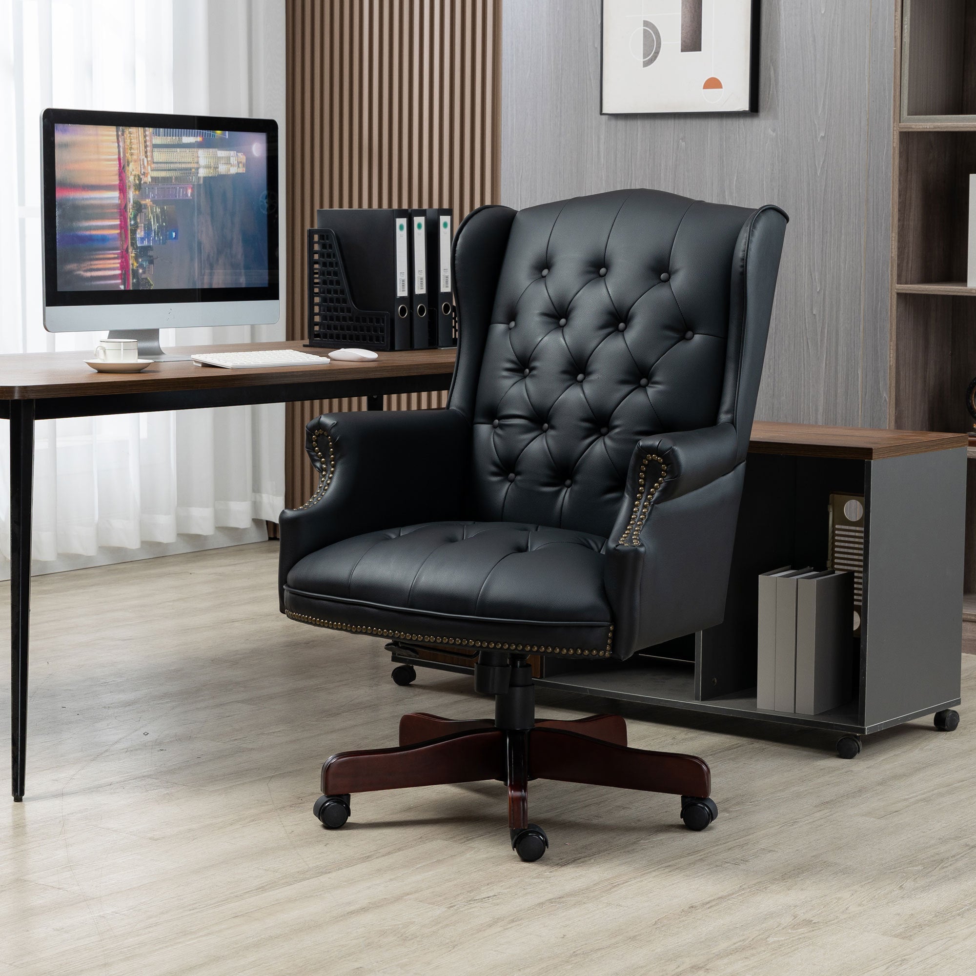 High-backrest PU leather executive office chair(Black PU)