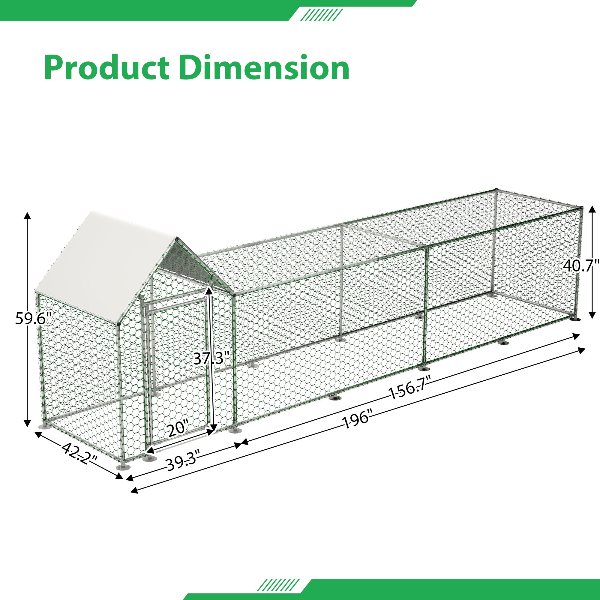 16x3FT Metal Chicken Coop Run Backyard Hen House Poultry Habitat Cage w/Cover - KiKiUMi