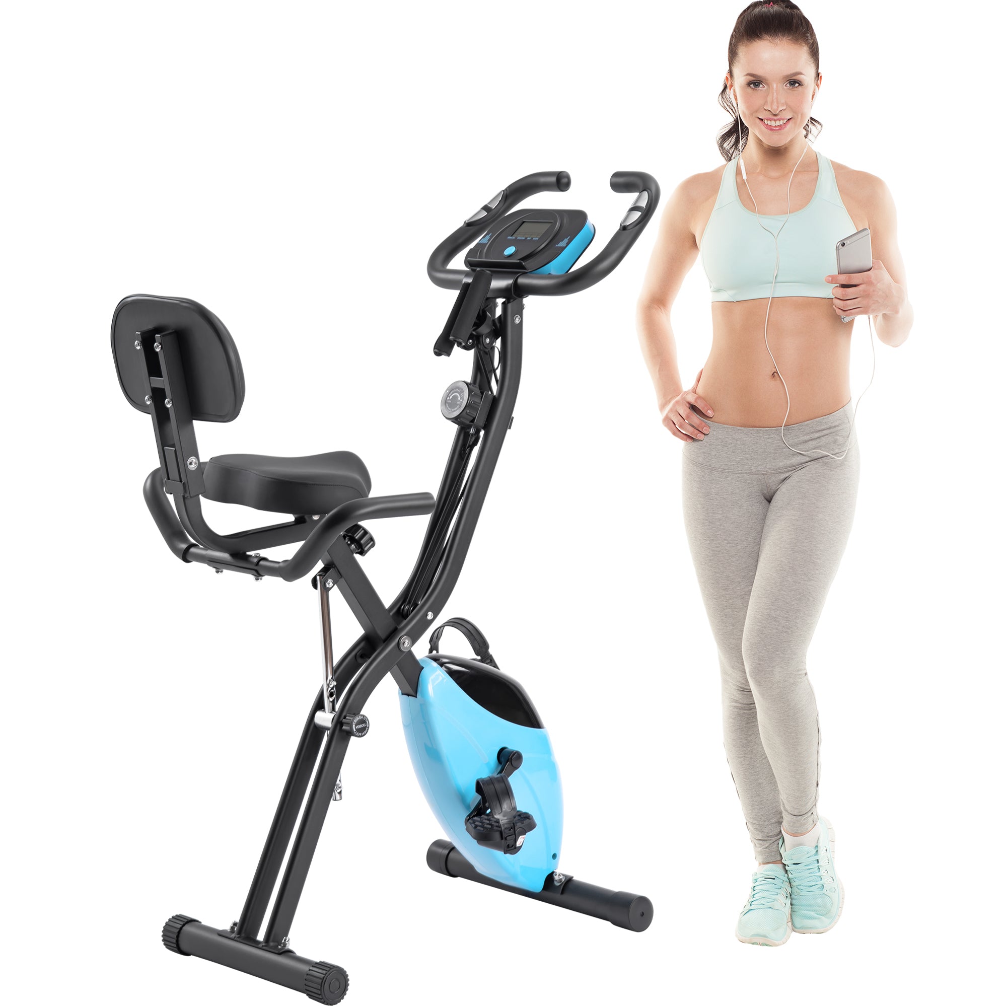 16-level adjustable resistance folding sports bicycle(Blue)