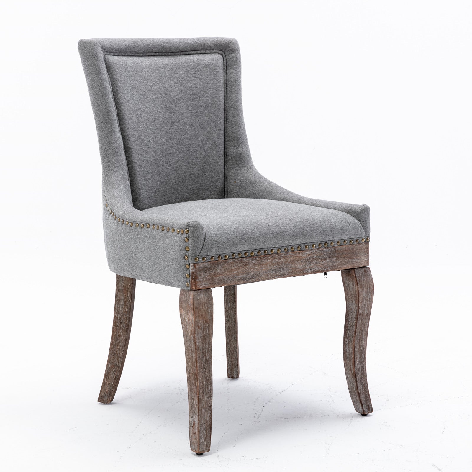 Retro-style thickened fabric light luxury high-back dining chair（gray）