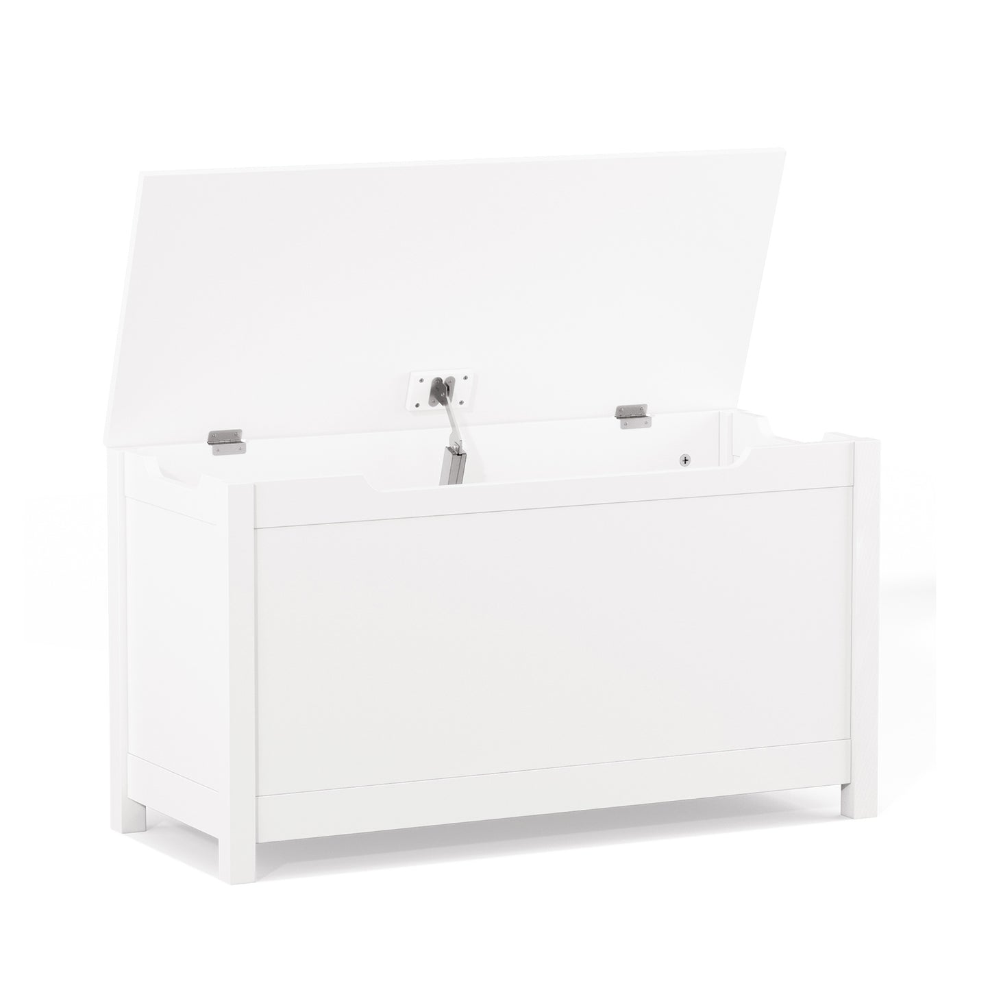 Children's wooden toy box with a safety hinge cover  (White)