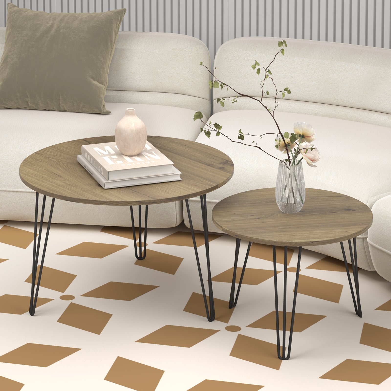 Coffee table with nested marble patterns (Brown)