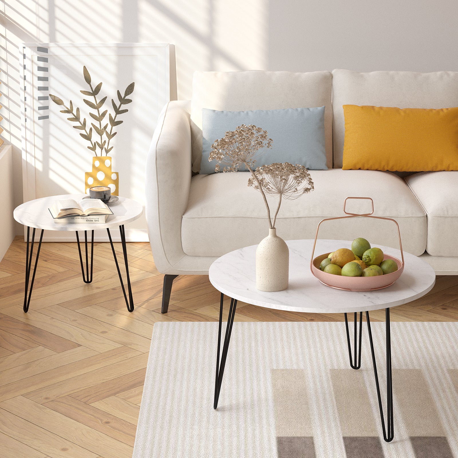 Coffee table with nested marble patterns (White)
