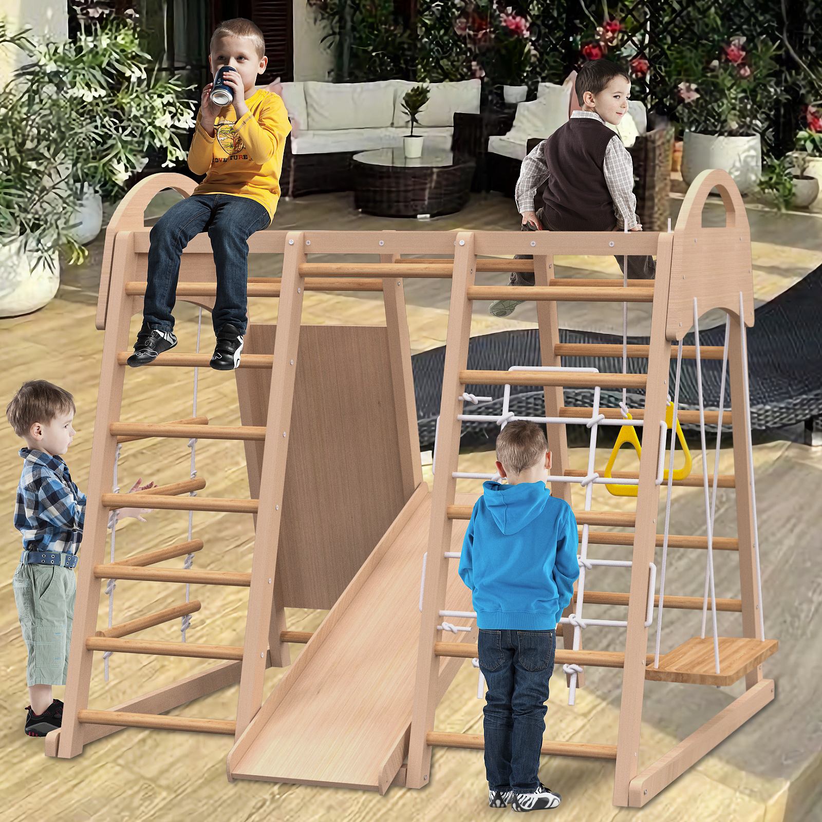 7-in-1 climbing frame game set for children's indoor playground