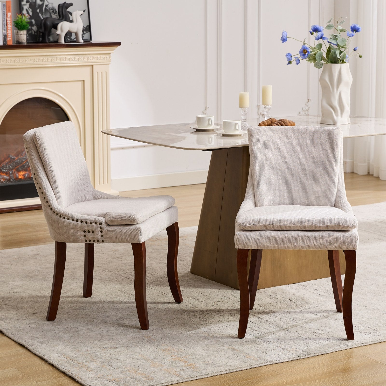 Two double-layer soft-padded Chenille side lounge chairs（beige）