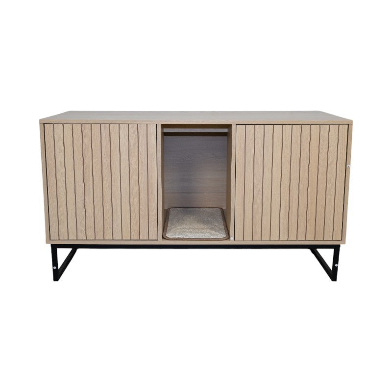 Modern wooden cat houses and scratch pads