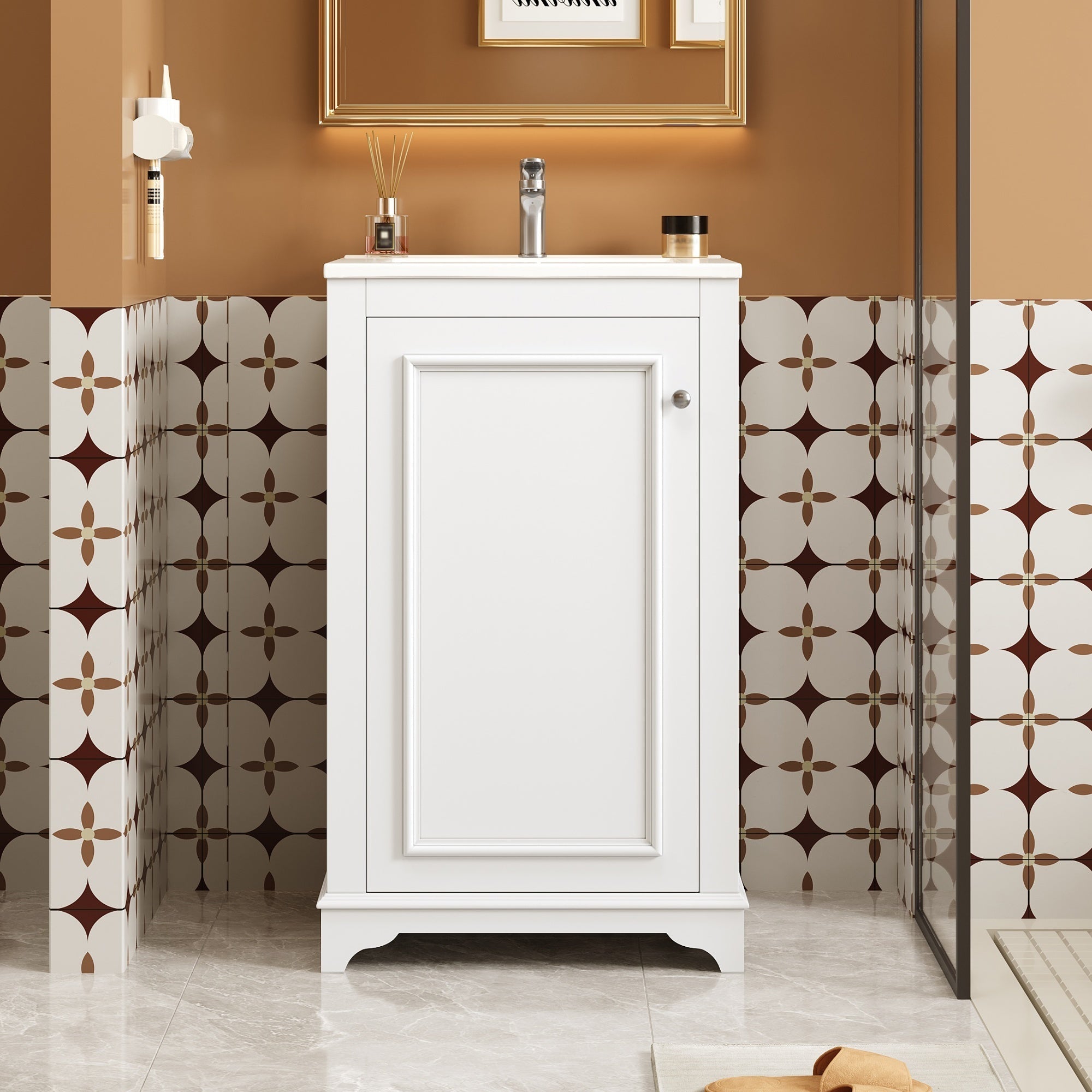 20 - inch bathroom independent single dressing table set, ceramic sink - KiKiUMi