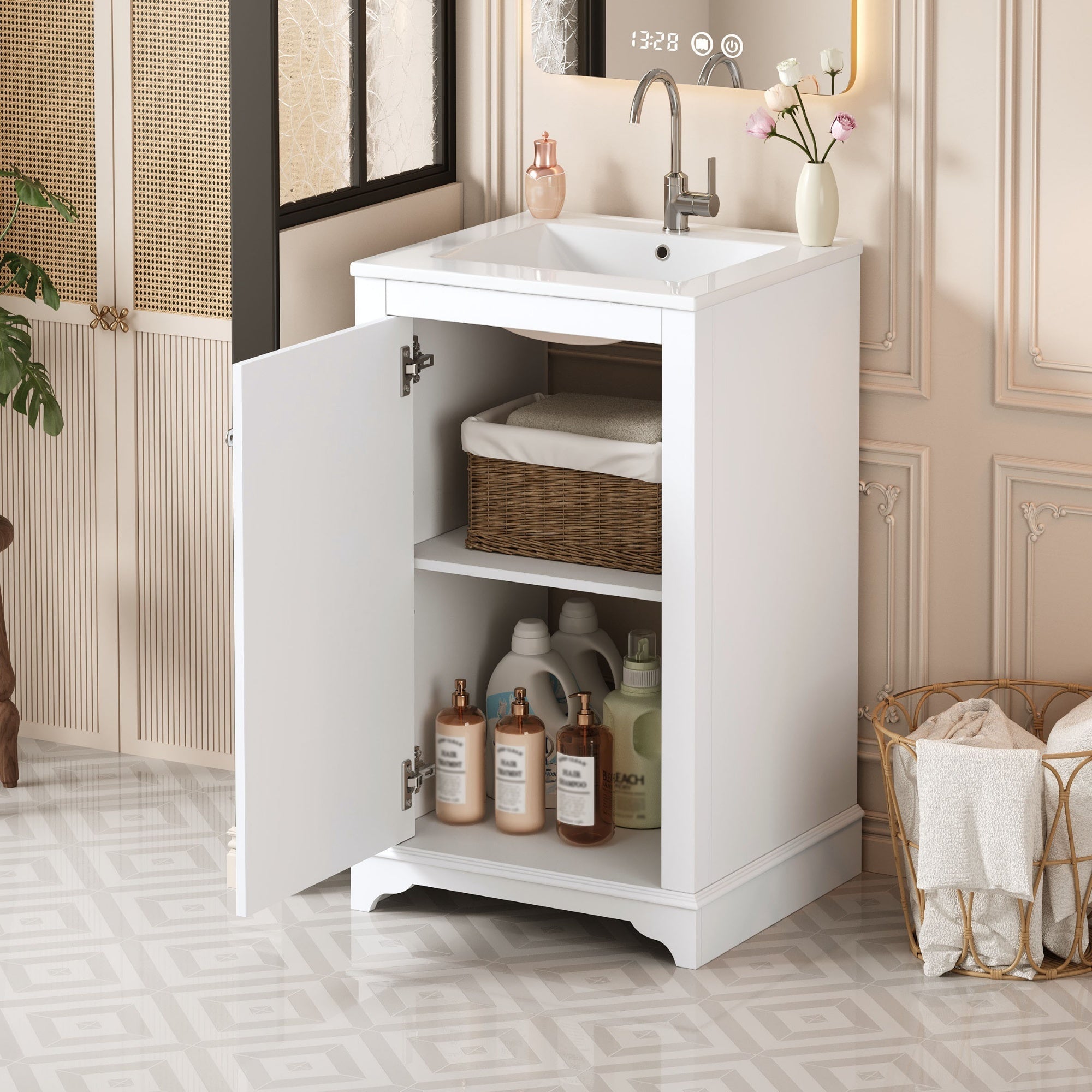 20 - inch bathroom independent single dressing table set, ceramic sink - KiKiUMi