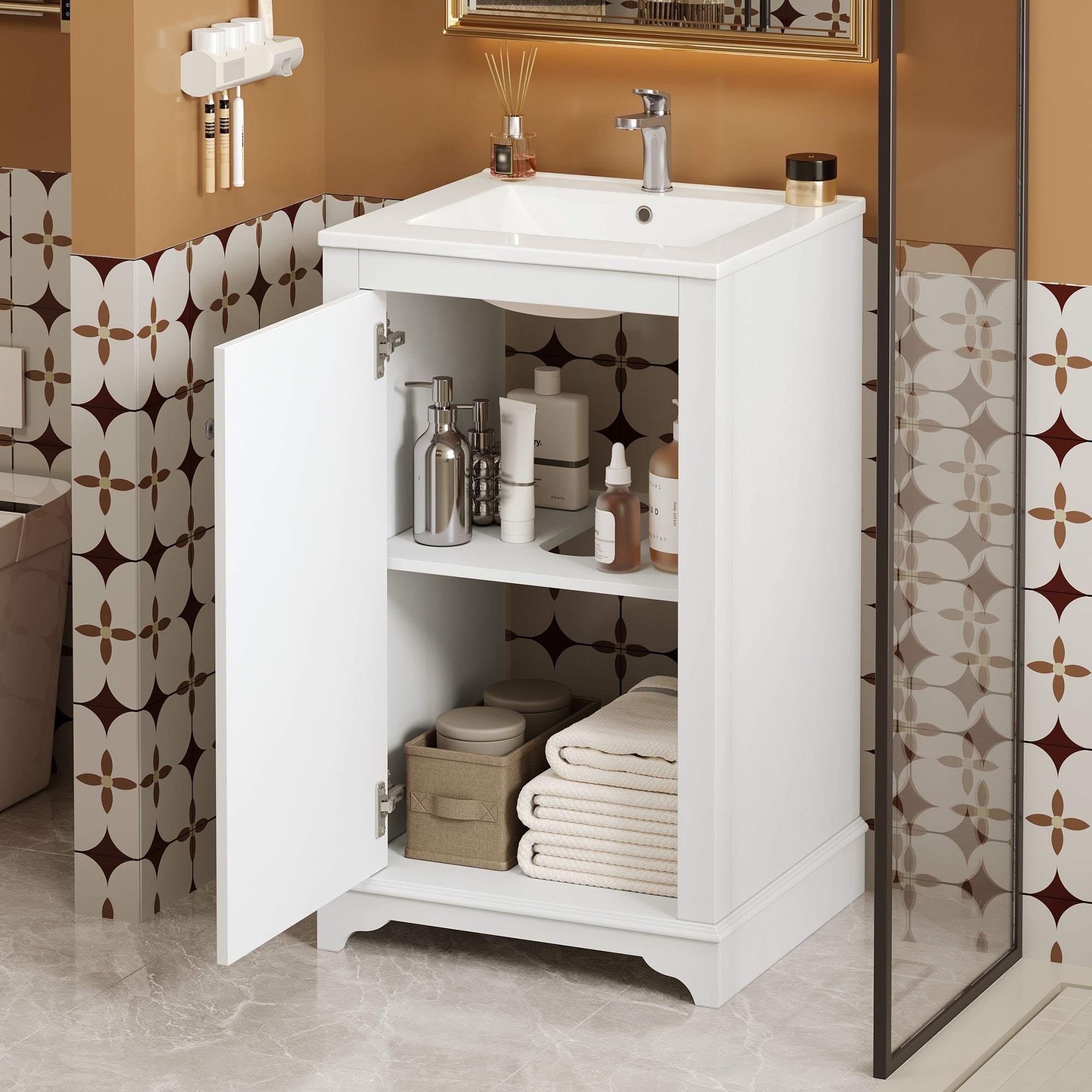 20 - inch bathroom independent single dressing table set, ceramic sink - KiKiUMi