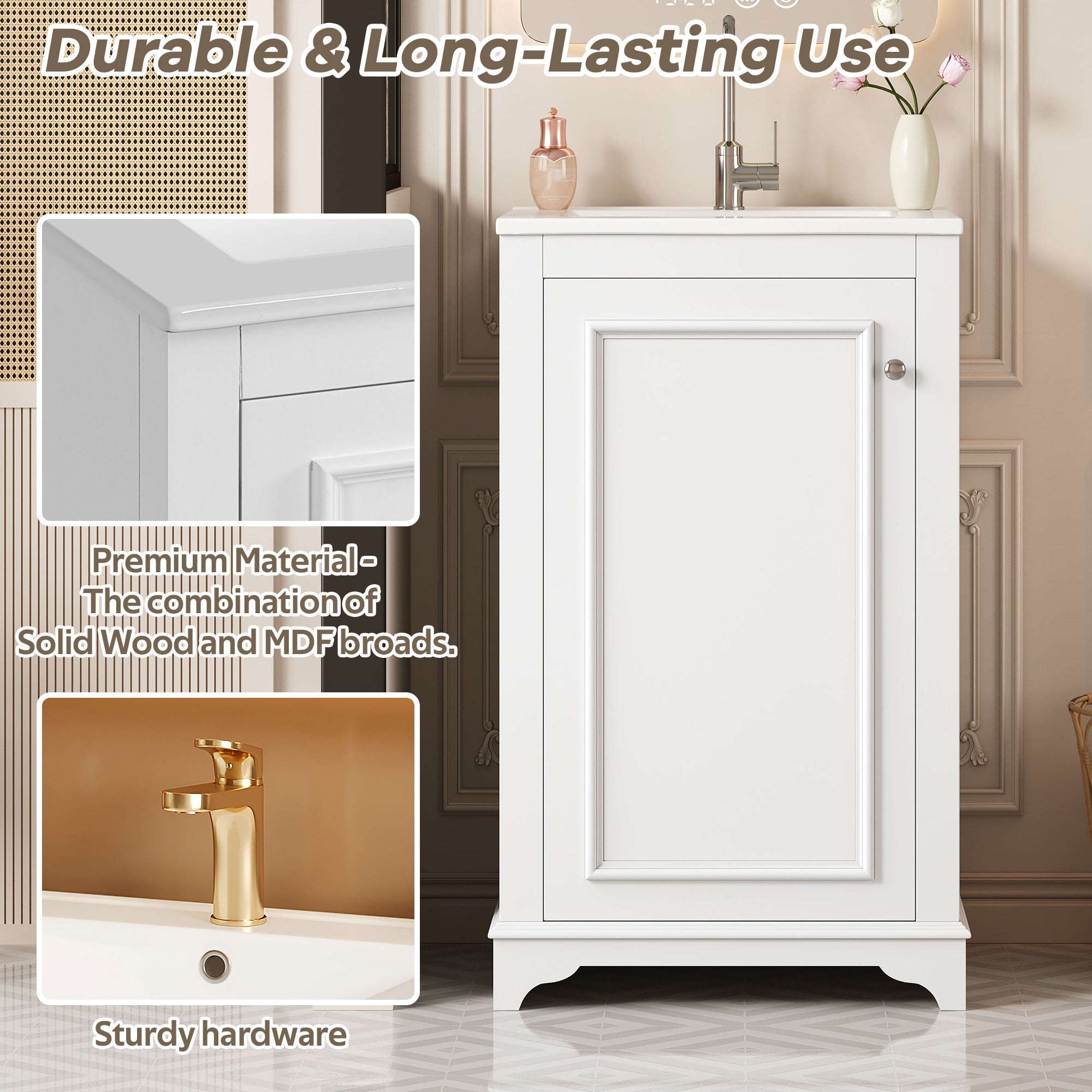 20 - inch bathroom independent single dressing table set, ceramic sink - KiKiUMi