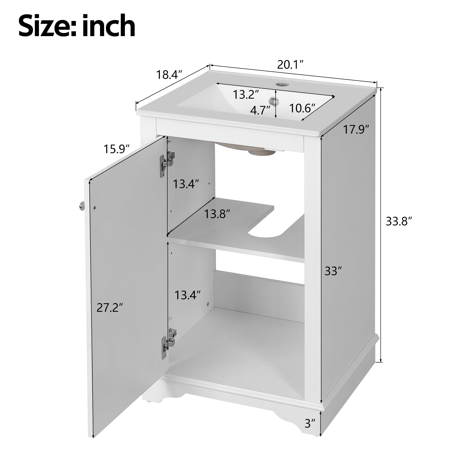 20 - inch bathroom independent single dressing table set, ceramic sink - KiKiUMi