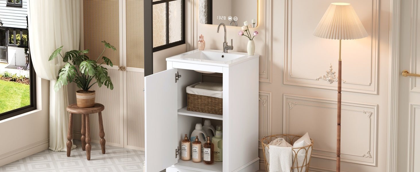 20 - inch bathroom independent single dressing table set, ceramic sink - KiKiUMi
